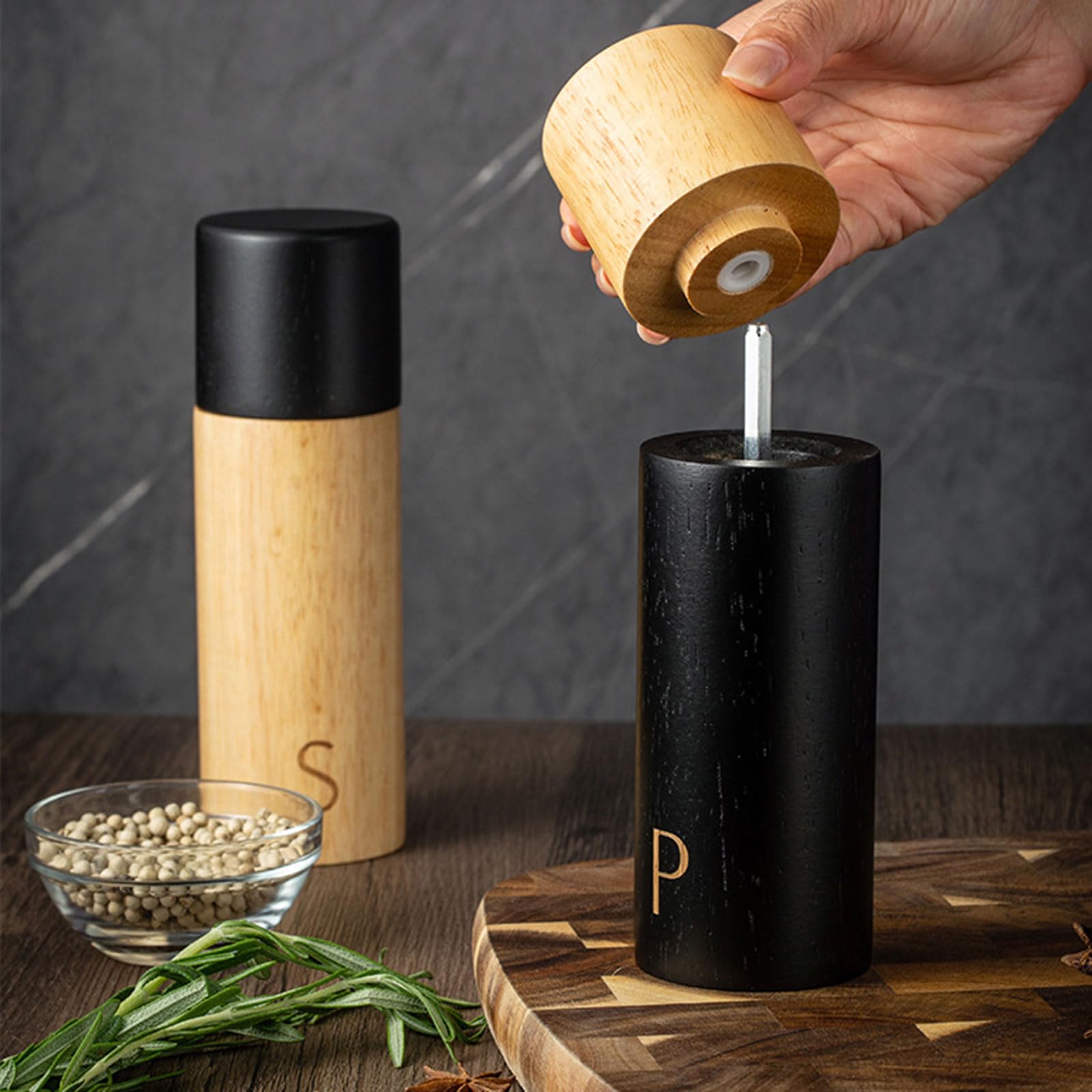 Praktisches Holz Salz und Gewürze Grinder Set Holzmühle mit verstellbarem Keramikmahlwerk für Kochbegeisterte gemahlen