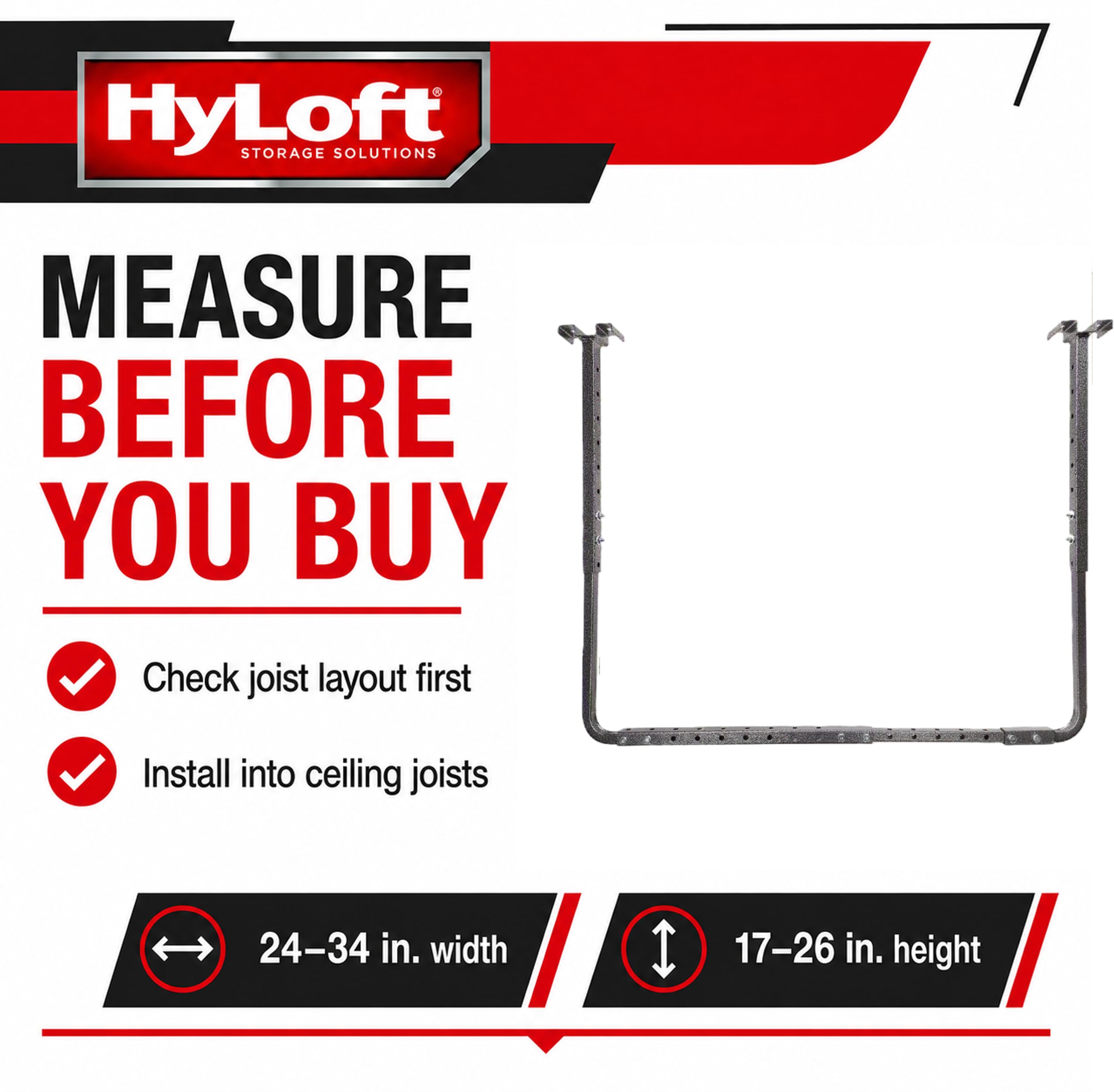 HyLoft 80844-10 86,4 x 66 cm Verstellbare Garagen-Deckenhalterung Lagerregal Kit – Hammertone