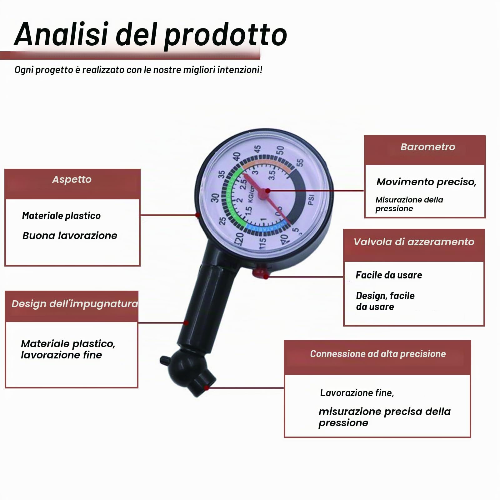 Manometro Pressione Gomme, Manometro Meccanico Professionale per Moto, Rester di pressione per pneumatici, Manometro Digitale Pressione, per Auto Moto Biciclette, Plastica
