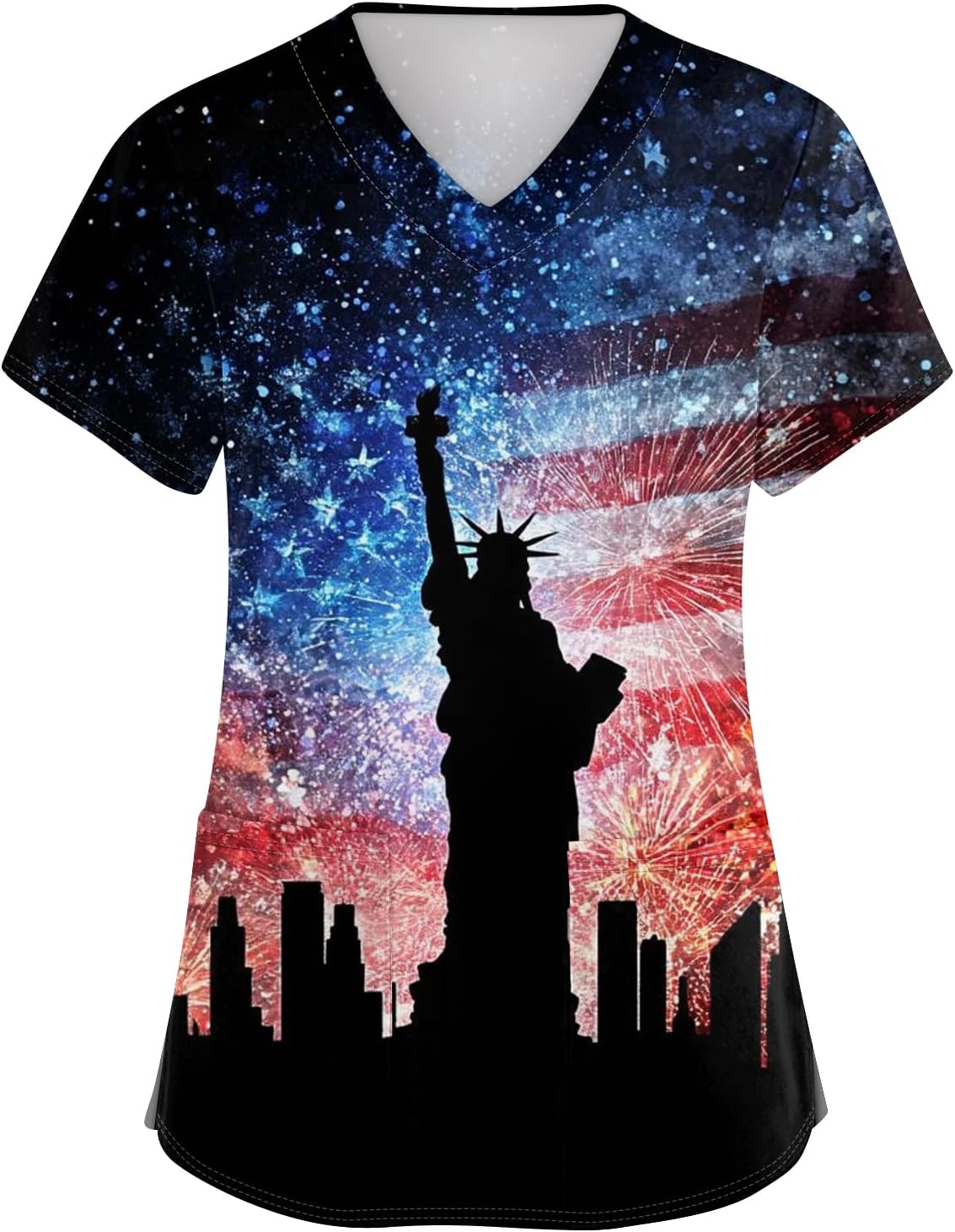 Women's American Flag T Shirt, Short Sleeve V Neck 250th Anniversary USA Tops with Pockets, S-5XL