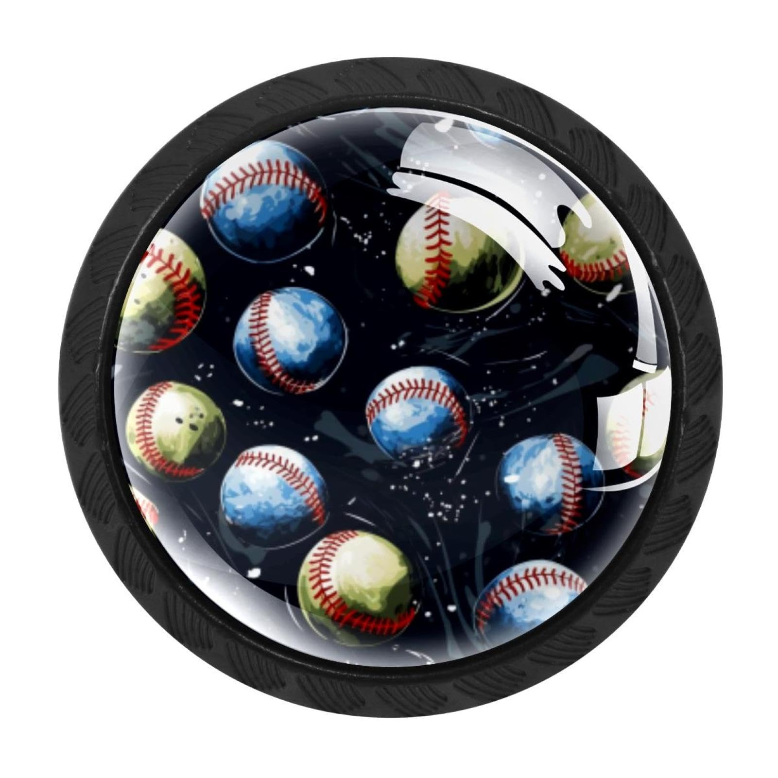 Chenzzzz Multicolored 17 4Pcs Baseball Dresser Knob Round Glass Drawer Knobs Pulls Cabinet Handle For Home Kitchen Office Bathroom Wardrobe Cupboard