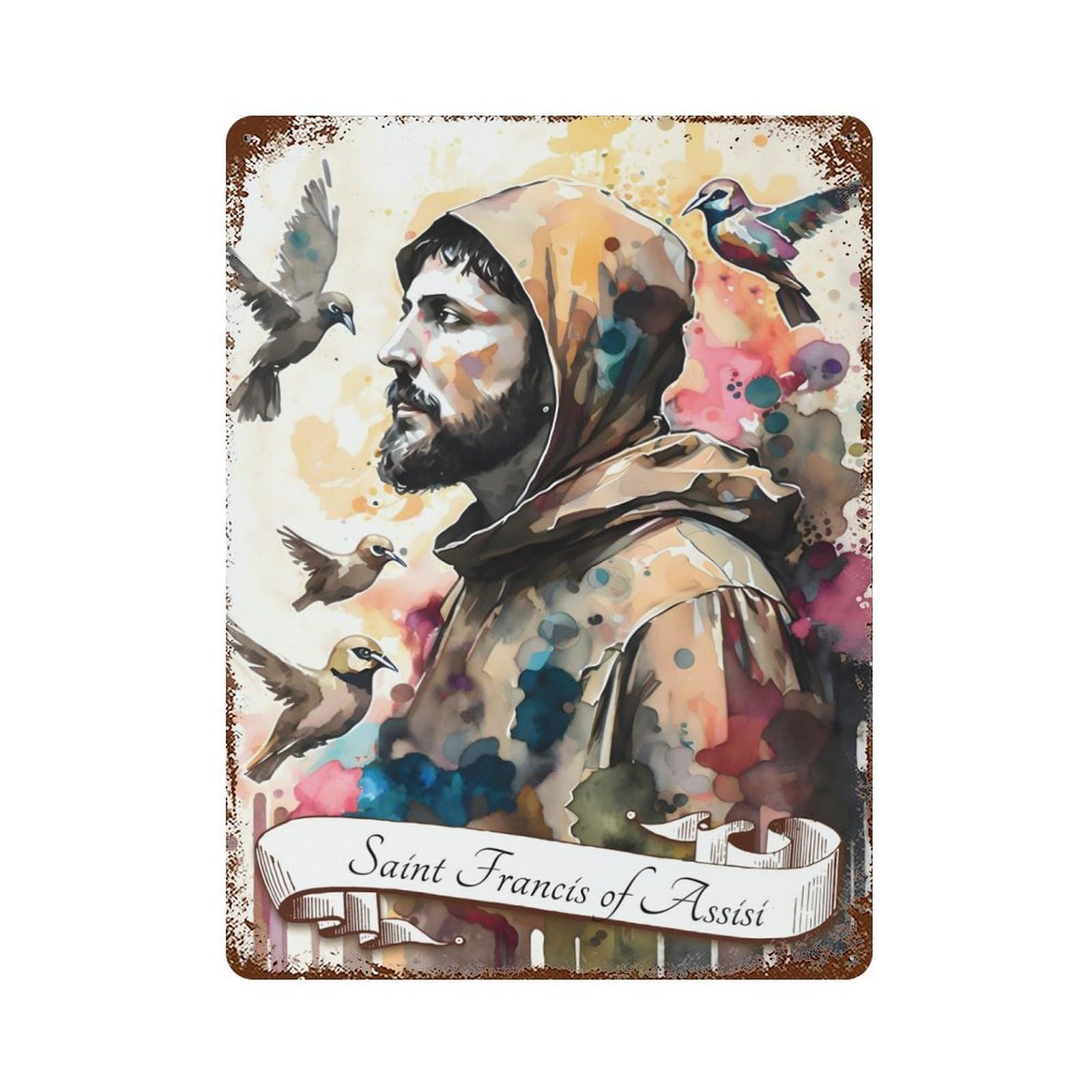 Garage Style Saint Francis of Assisi Vintage Metal Tin Sign 15.7"x11.8", Retro Wall Decor for Bar And Workshop