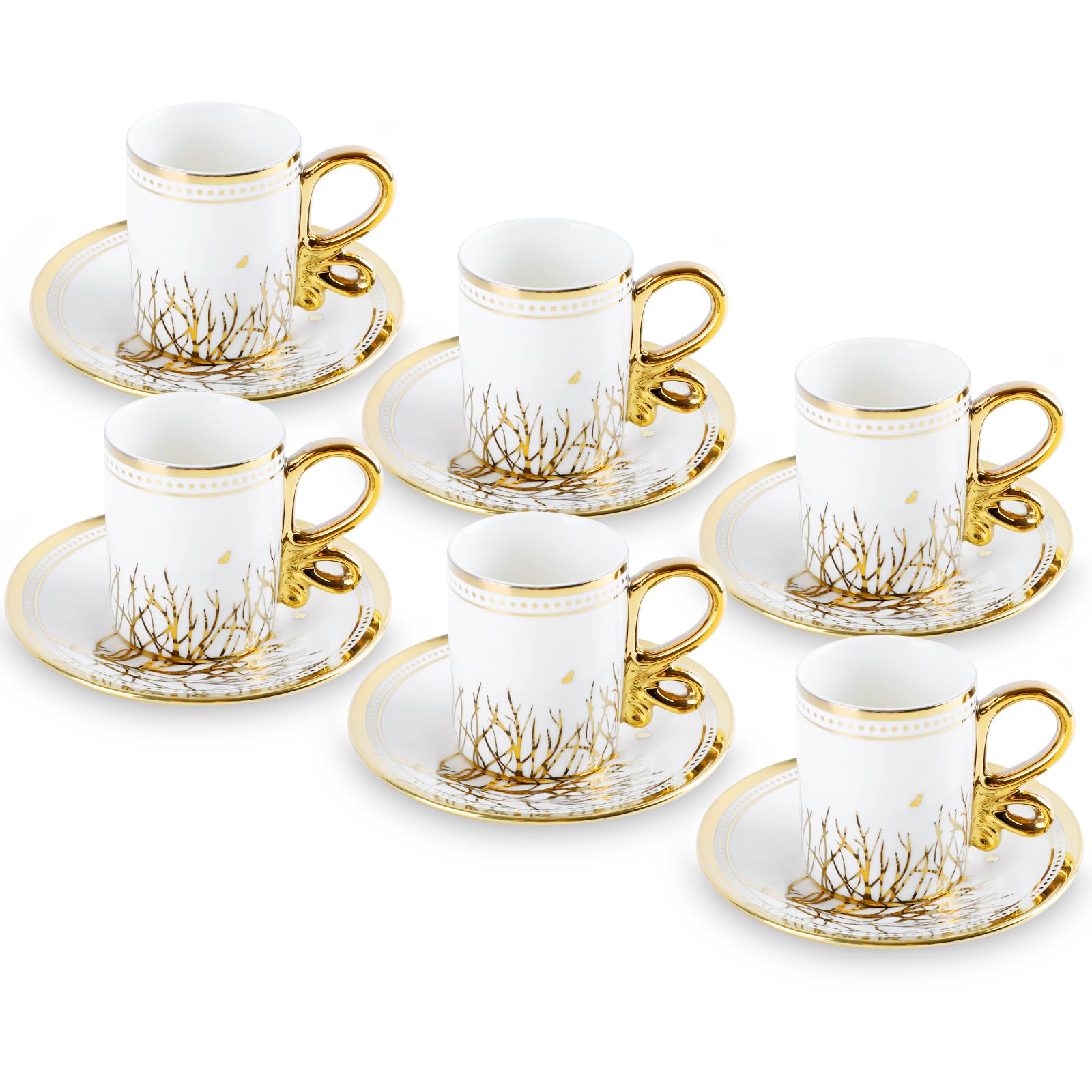 Karaca Kahve 12-teiliges Mokkatassen Set, Weißgold, Porzellan Untertassen und Fincane