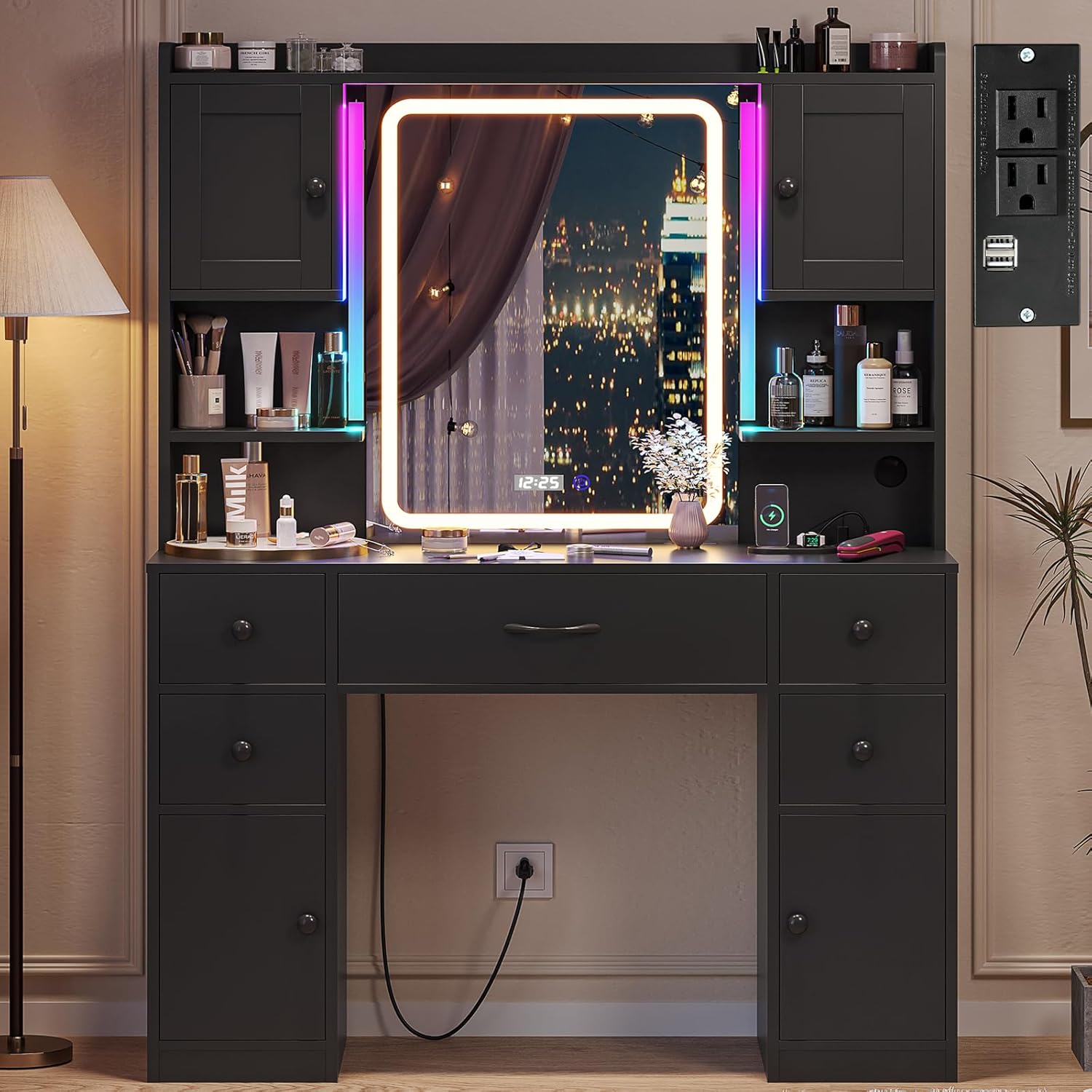 Tiptiper VD07 Large Makeup Vanity with LED Mirror and RGB Lights