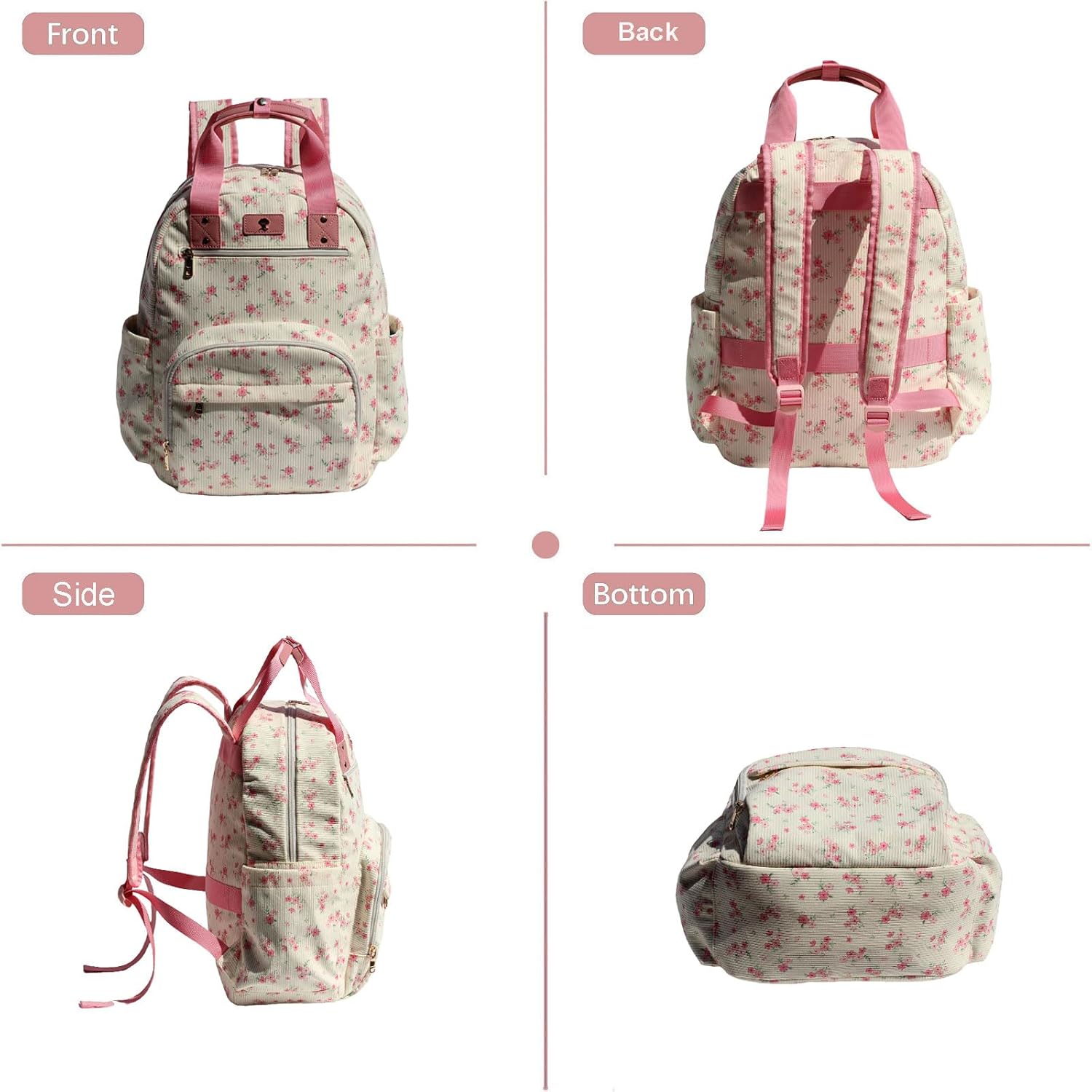 ESVAN Diaper Bag Backpack, Large Capacity Multifunction Baby Essentials Fashion Travel Pack Linen Canvas office Laptop Bag (Corduroy Cute Flower)