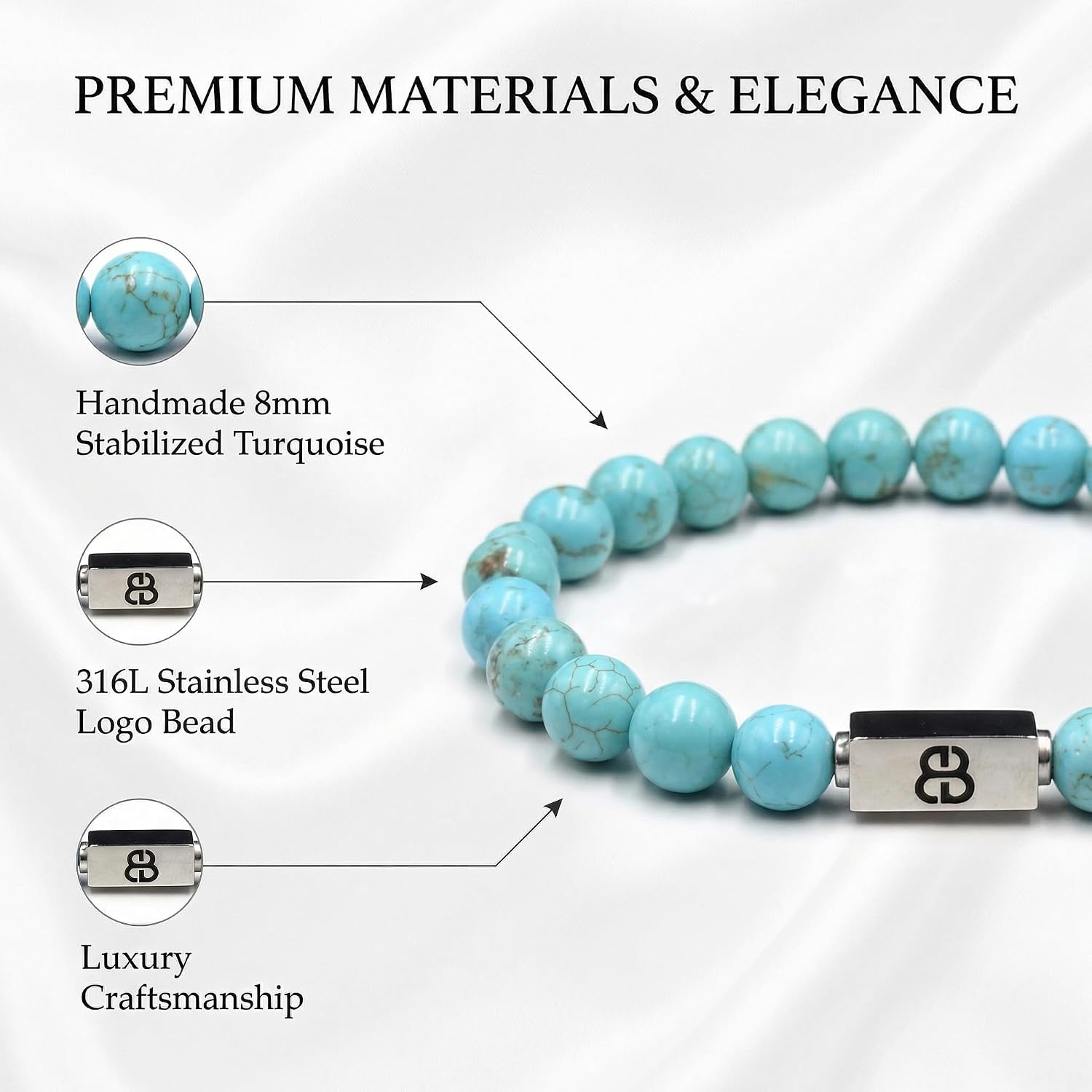 Kartini Studio Turquoise Bracelet, Bracelet for Man, Men's Quality Bead Jewelry