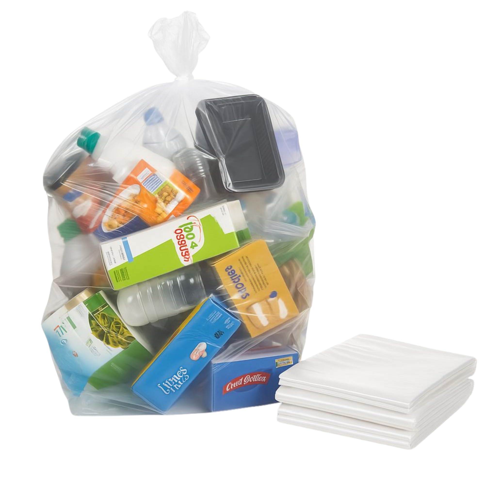 Buyers Point Clear Plastic Recycling Bin Bags 90L – Transparent Recycling Bags For Kitchen, Bathroom, Bedroom, Office – Polythene Bin Liners Bags – Refuse Sacks 18 X 29 X 39 Inch – 64 Gauge (200)