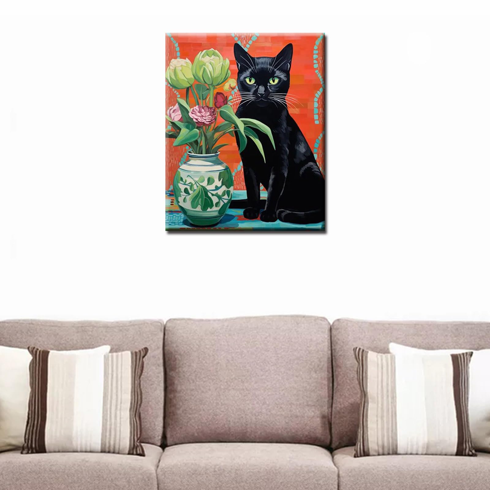 Amazon.com: Black Cat Sitting by the Floral Vase Oil
