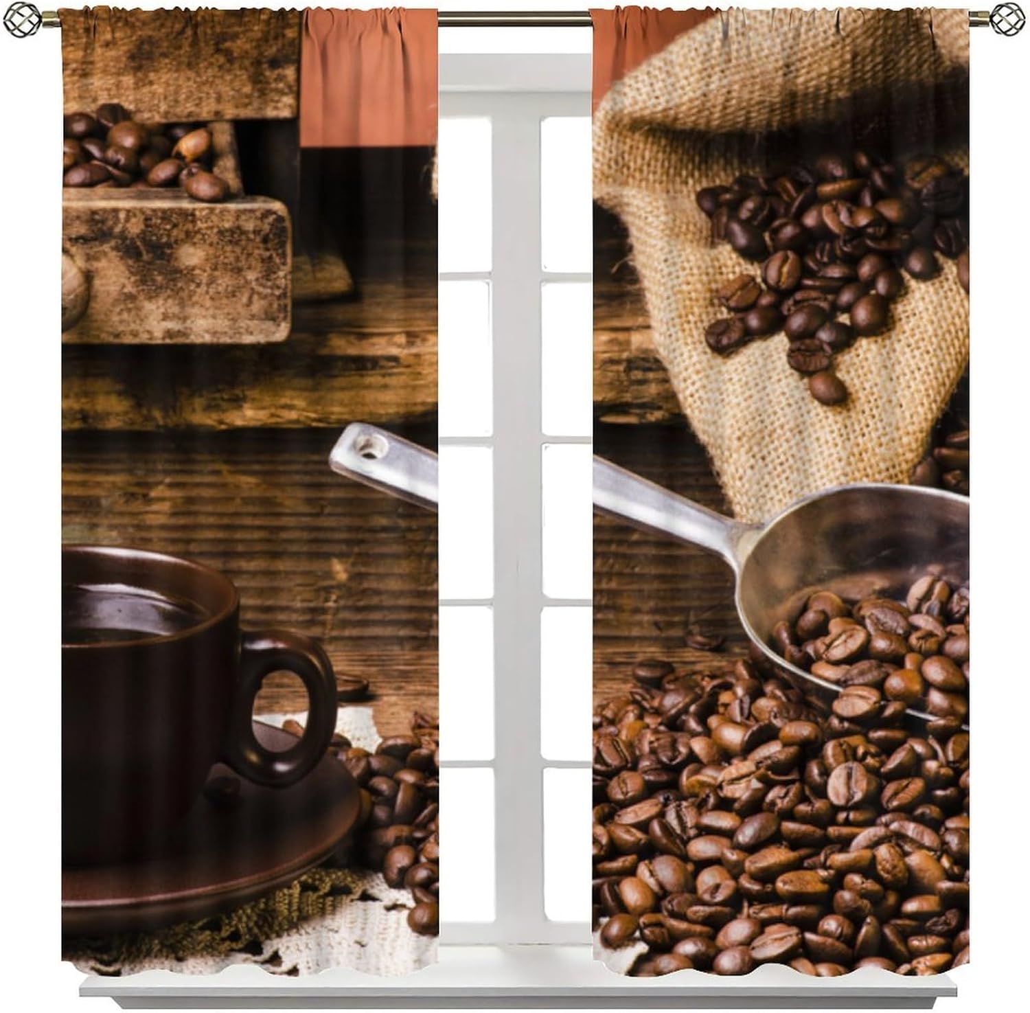 Rustic Coffee Curtains Vintage Wooden Tables Old West Country Cafe Beans Blackout Rod Pocket Treatment for Bedroom Cafe Kitchen Home Decor Window Drapes 2 Panels 72" W X 63" L