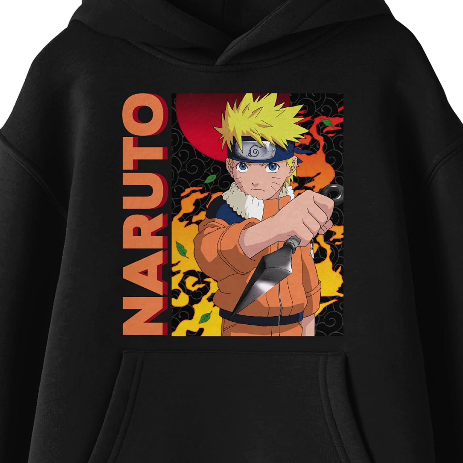 Bioworld Naruto Main Character On Elemental Background Long Sleeve Youth Black Hooded Sweatshirt