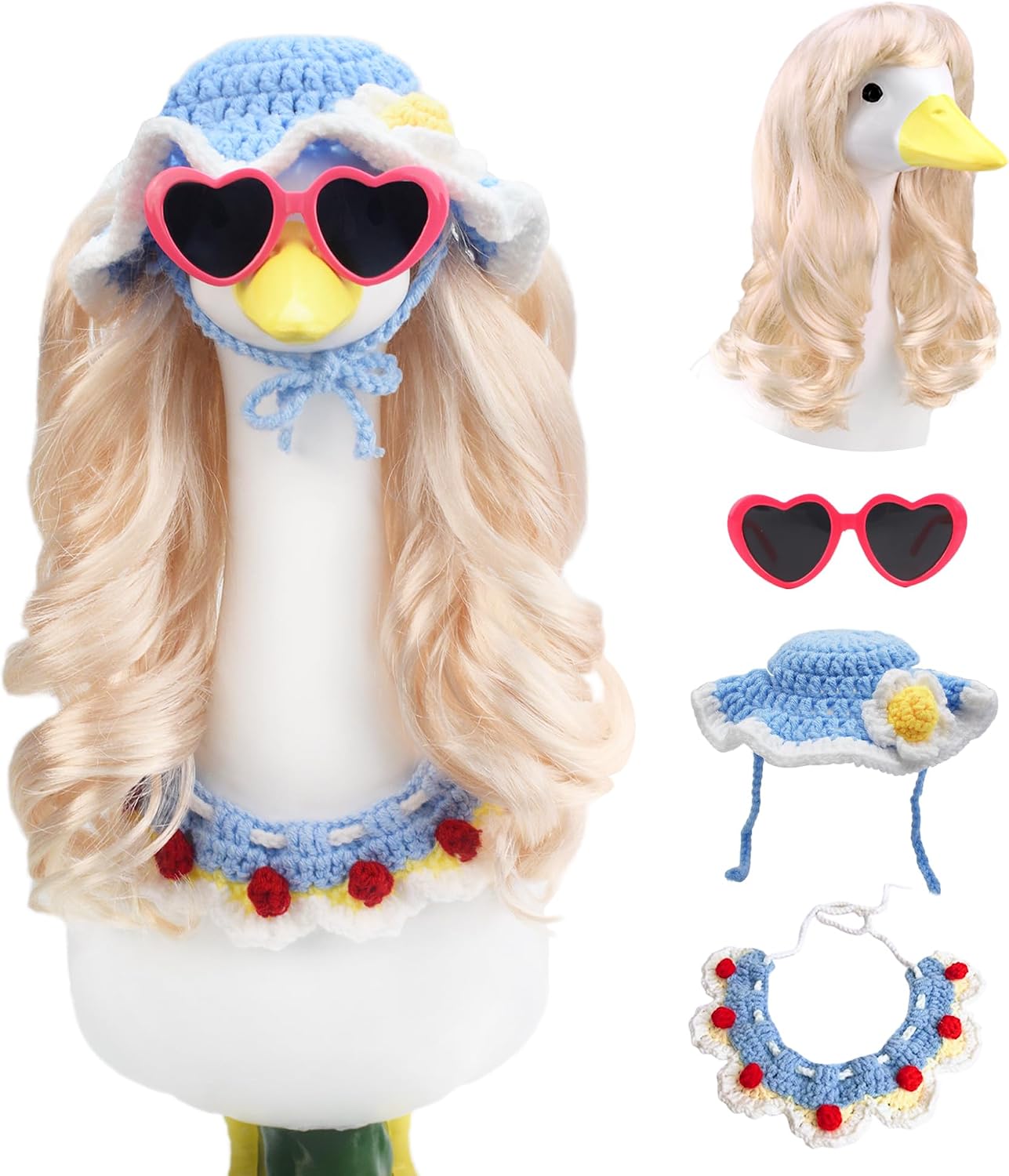 Fairy Blue Porch Goose Outfit, Wigs & Accessories Set, 4-Pieces Kit
