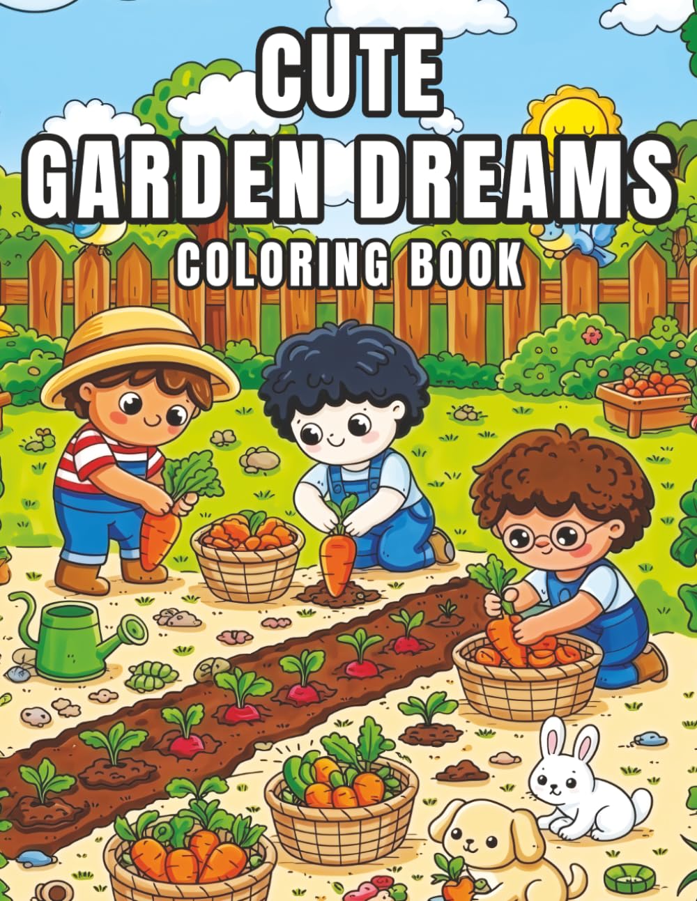 Cute Garden Dreams Coloring Book: Adorable Garden Scenes with Cute Characters for Relaxation and Stress Relief (Tiny Happy Town)