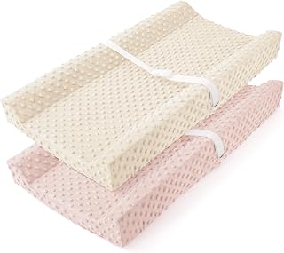 Susurration Changing Pad Covers 2Pack Minky Dots Plush Diaper Change Table Covers 33x17x7in Ultra Soft Changing Pad Sheets for Unisex Baby Girls Boys (Pink&Cream)