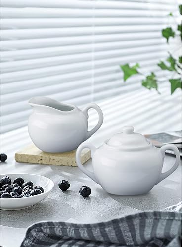 Miniatura 4 de HIC Kitchen Juego de crema clásica para café y té, jarra de porcelana blanca y azucarero, 6 onzas, juego de 2