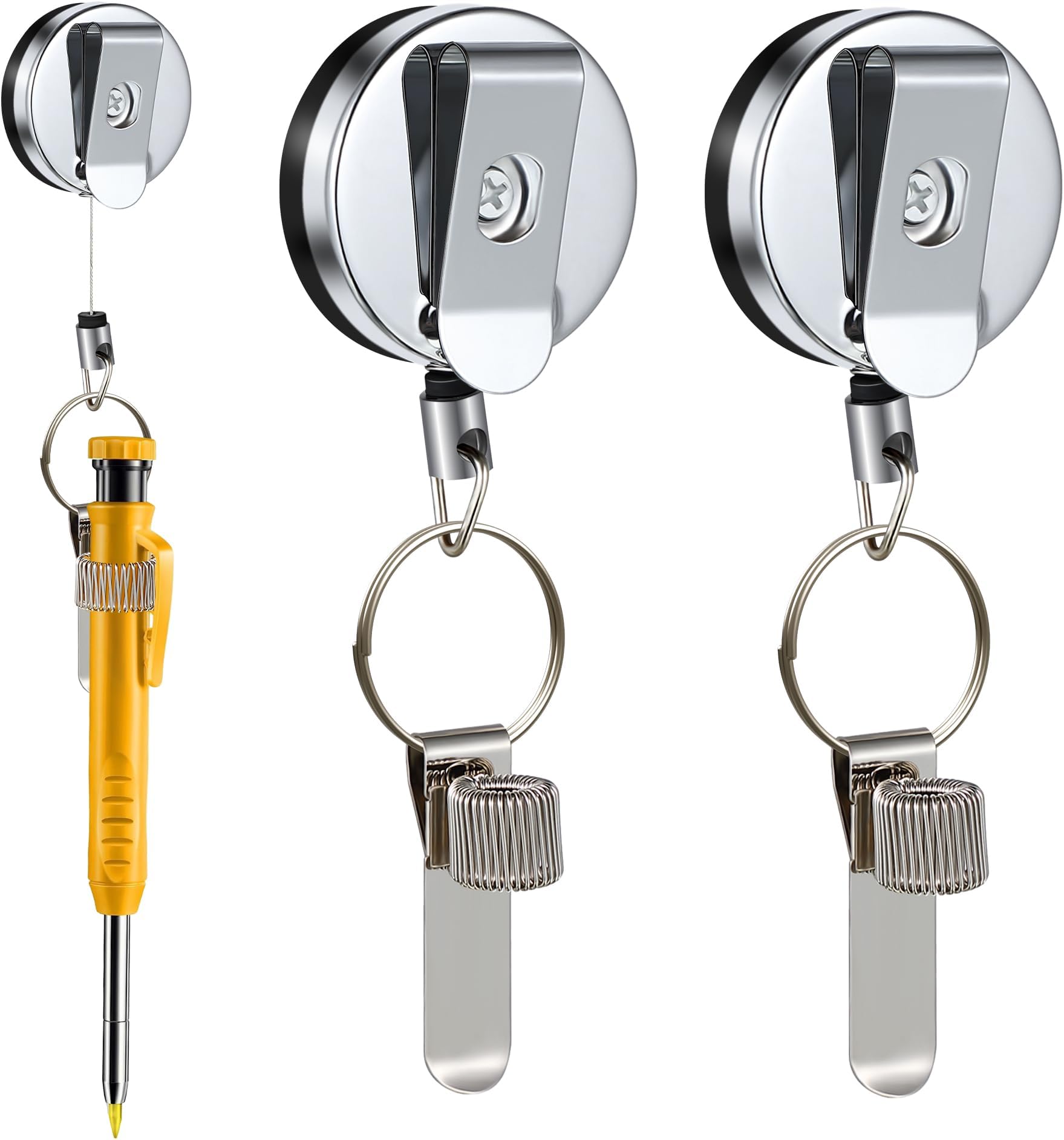 2 Pcs Retractable Pull Pen Pencil Holder, 27.5'' Retractable Pen Holder for Carpenters, Workers, Nurses, Bricklayer, Waiter, Universal Pencil Lanyard with Belt Clip and Key Ring