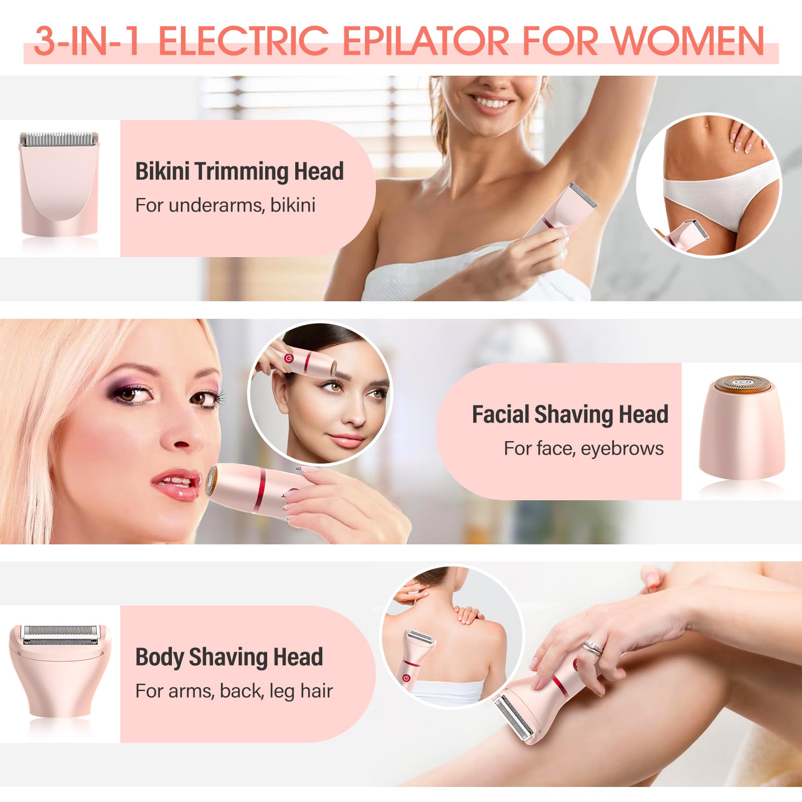 Rasoio Elettrico Donna, Rasoio Donna Inguine Elettrico, Rasoio Elettrico Corpo IPX6 Impermeabile,Rasoio Intimo Donna, Indolore Rasoio Parti Intime per Bikini, Ascelle, Braccio