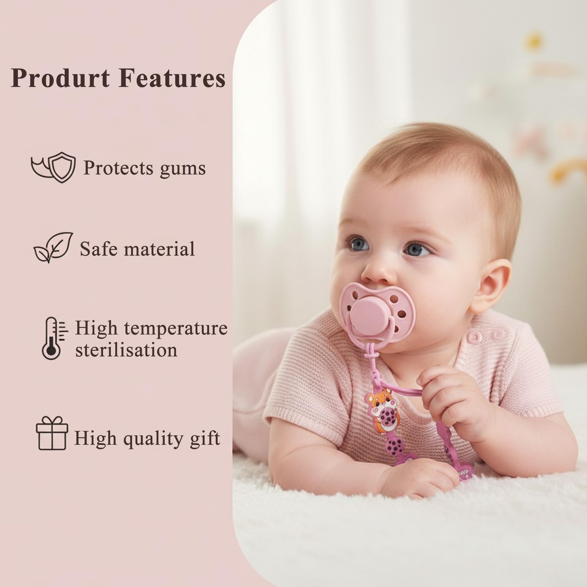 Catenella portaciuccio in silicone, 2 in 1 e design monoblocco, per neonati e ragazzi, senza BPA, confezione da 3 pezzi
