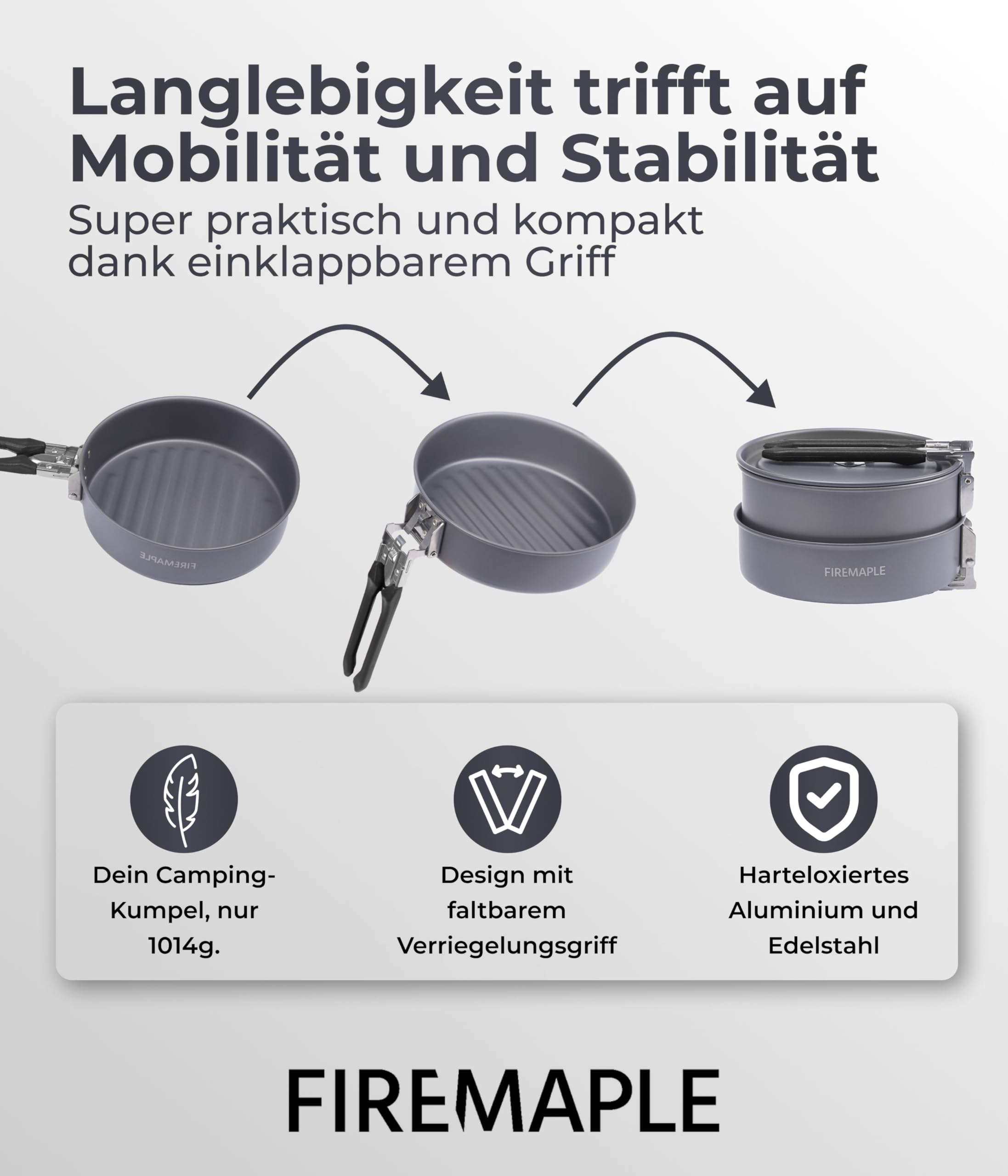 Fire MAPLE - Juego de utensilios de cocina de aluminio para camping, para freír, hervir y calentar, olla de camping y sartén de camping, juego de cocina y utensilios de cocina para exteriores, para