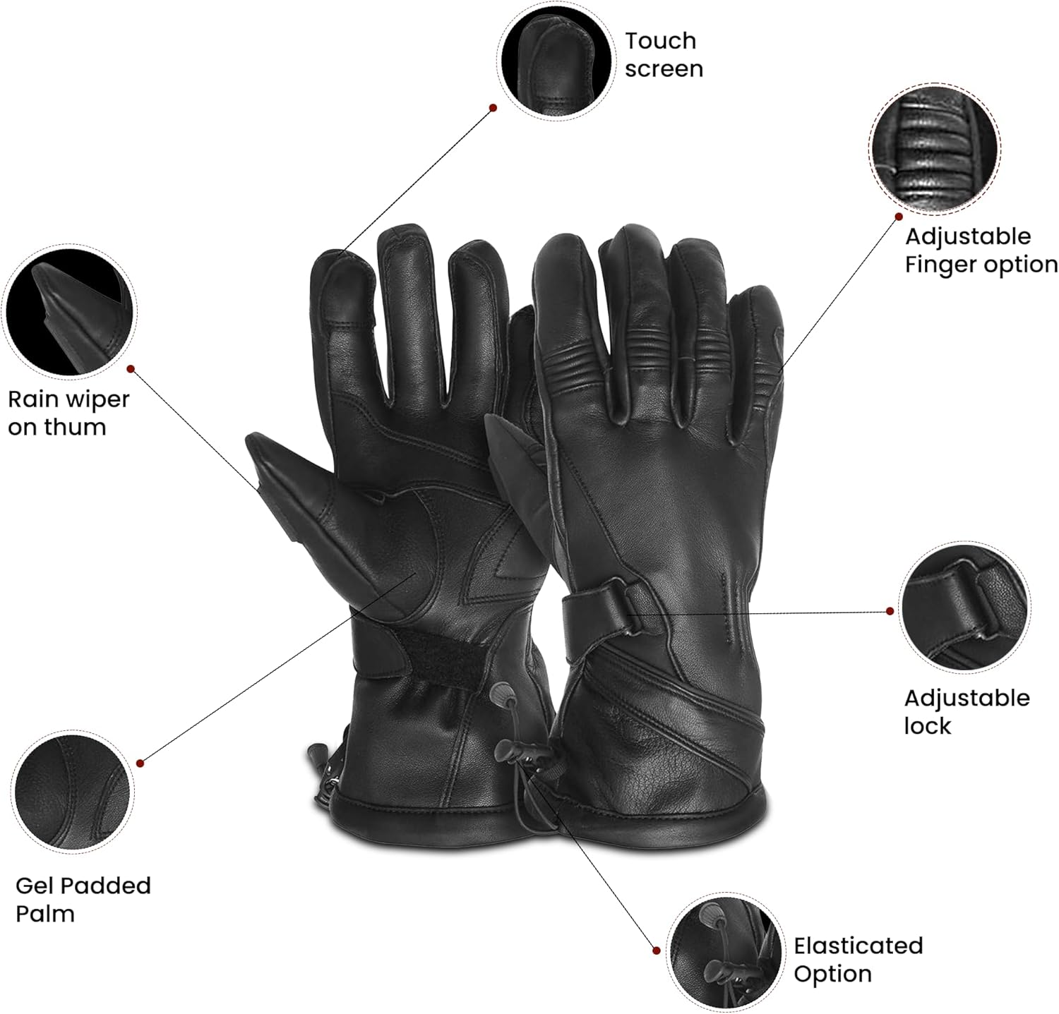 Hugger Men's Black Deerskin Gauntlet Motorcycle Hand Gloves Water-Resistant w/i-Touch Screen Compatibility.