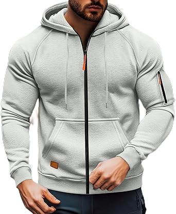 Zip up Hoodies for Men Zip up Winter Fleece Hood Jacket Casual Tactical Hoodies Long Sleeve Outdoor Sweatshirt with Pockets Gray
