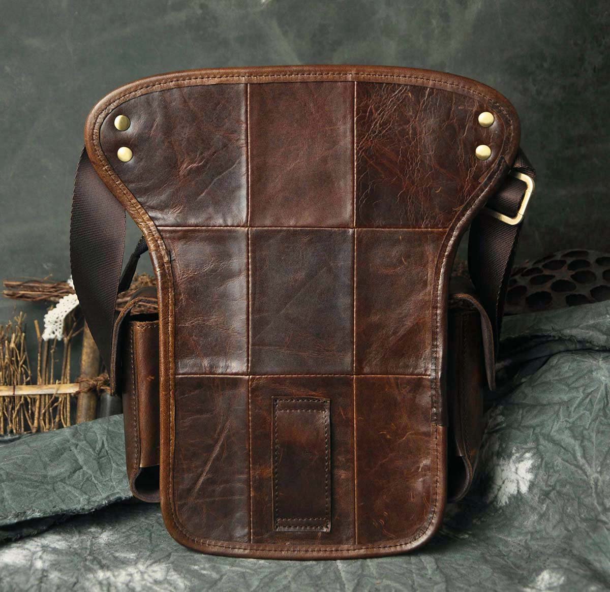 Le'aokuu Sacs en Cuir Véritable Messager Sac de Jambe Sacs à la Taille Sports Randonnée (913-5 A3 Café)