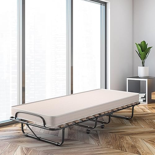 Miniatura 2 de Cama plegable con colchón, cama plegable para invitados con colchón de espuma viscoelástica, cama portátil con marco de acero, cama plegable con