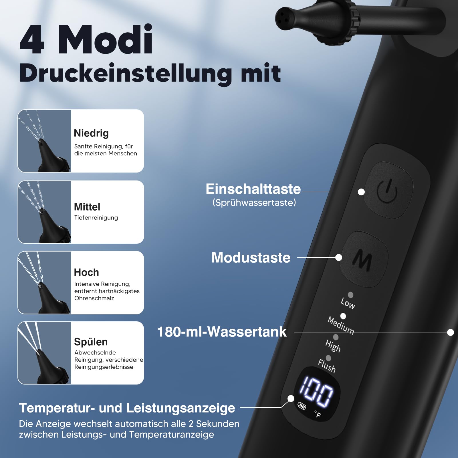 Eliminador de cerumen, limpiador de oídos para adultos, limpiador eléctrico de oídos, lavado de oídos para uso doméstico, ducha recargable para adultos y niños (negro)