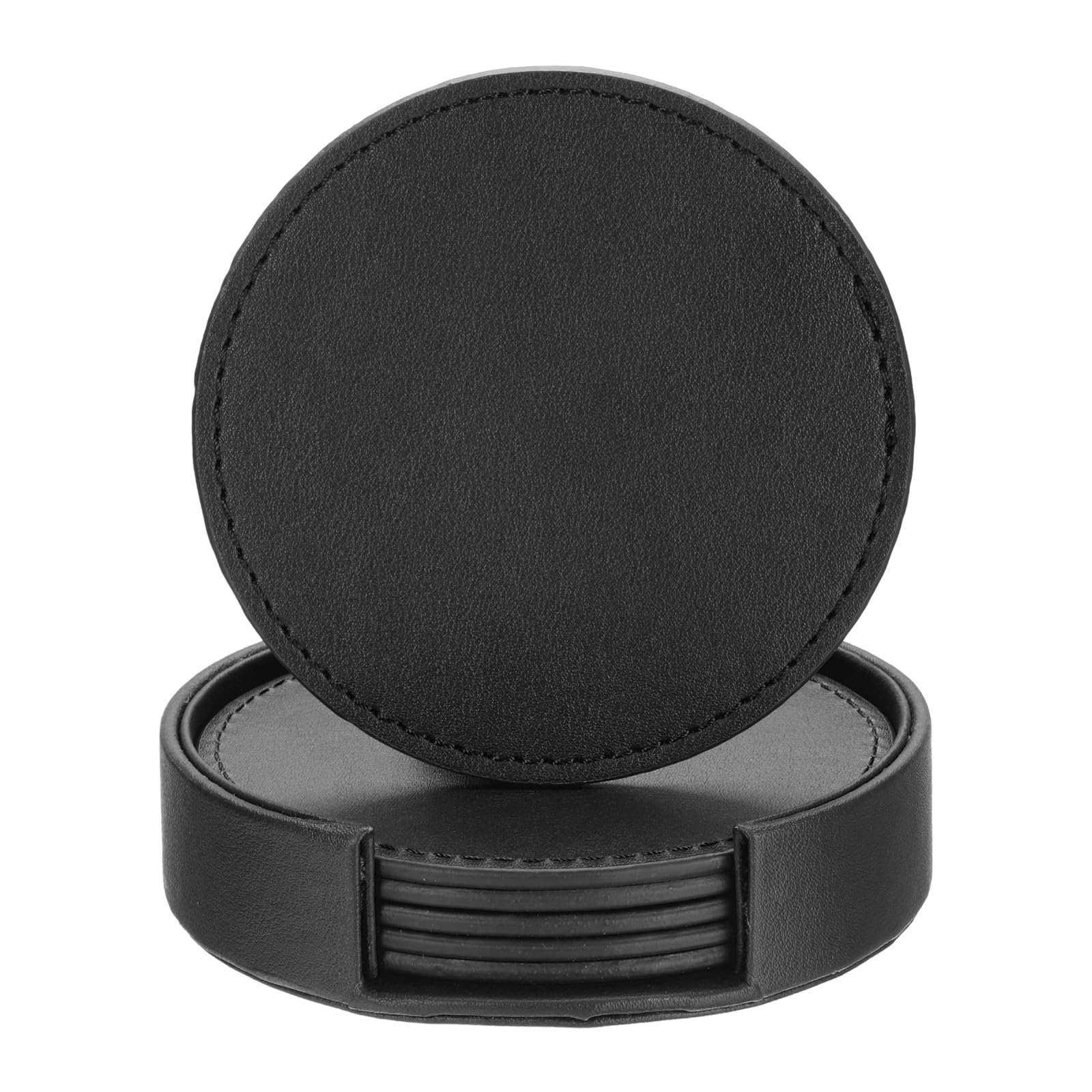 sourcing map 1 Set Leather Coasters for Drinks, Drink Coasters with Holder for Tabletop Protection, Home Decor and Housewarming Gifts, Black