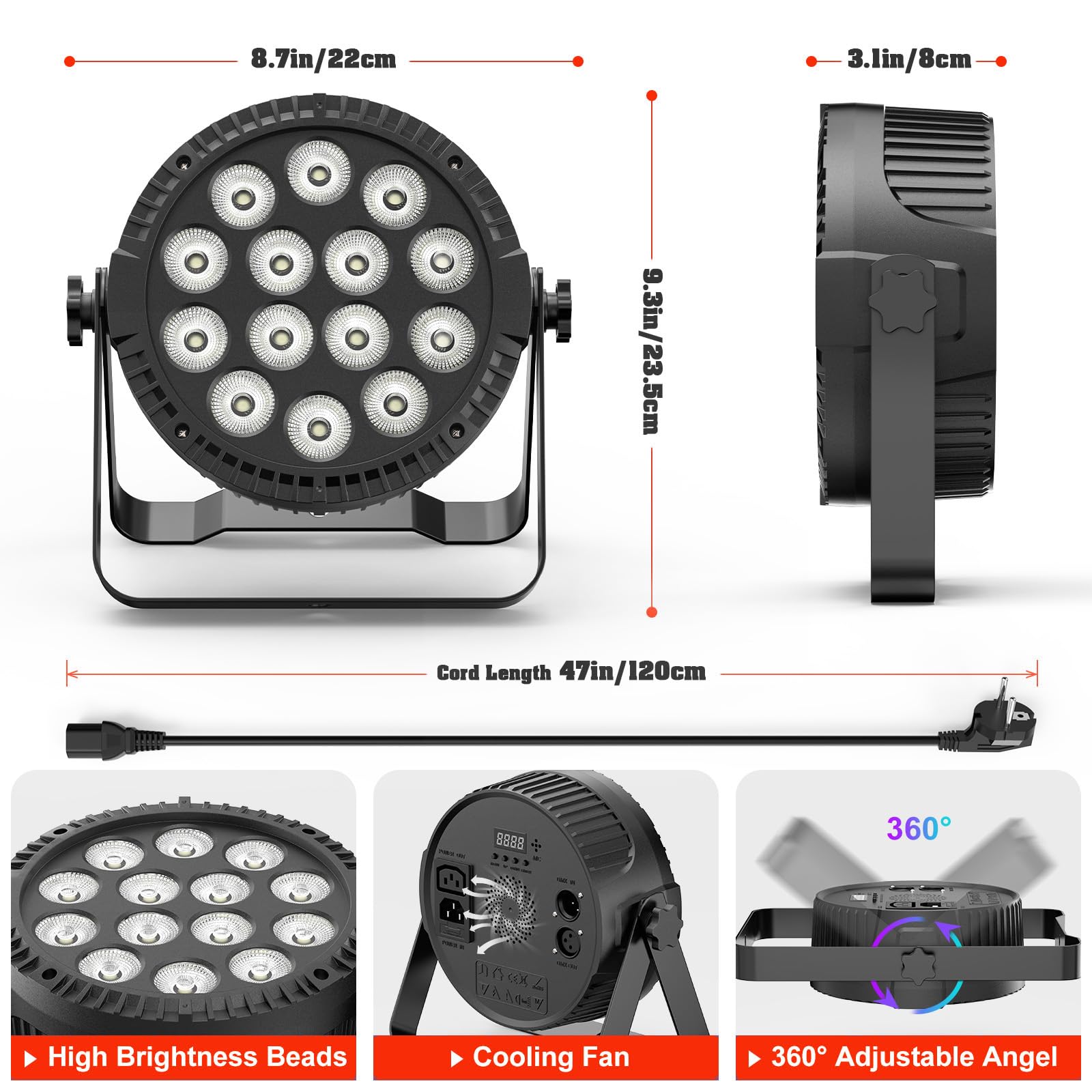 8PCS 84W Projecteur PAR LED RGBW Lumière avec télécommande, sac, console DMX et câble, éclairage de scène pour DJ, fêtes, mariages, festivals, clubs, Noël Halloween
