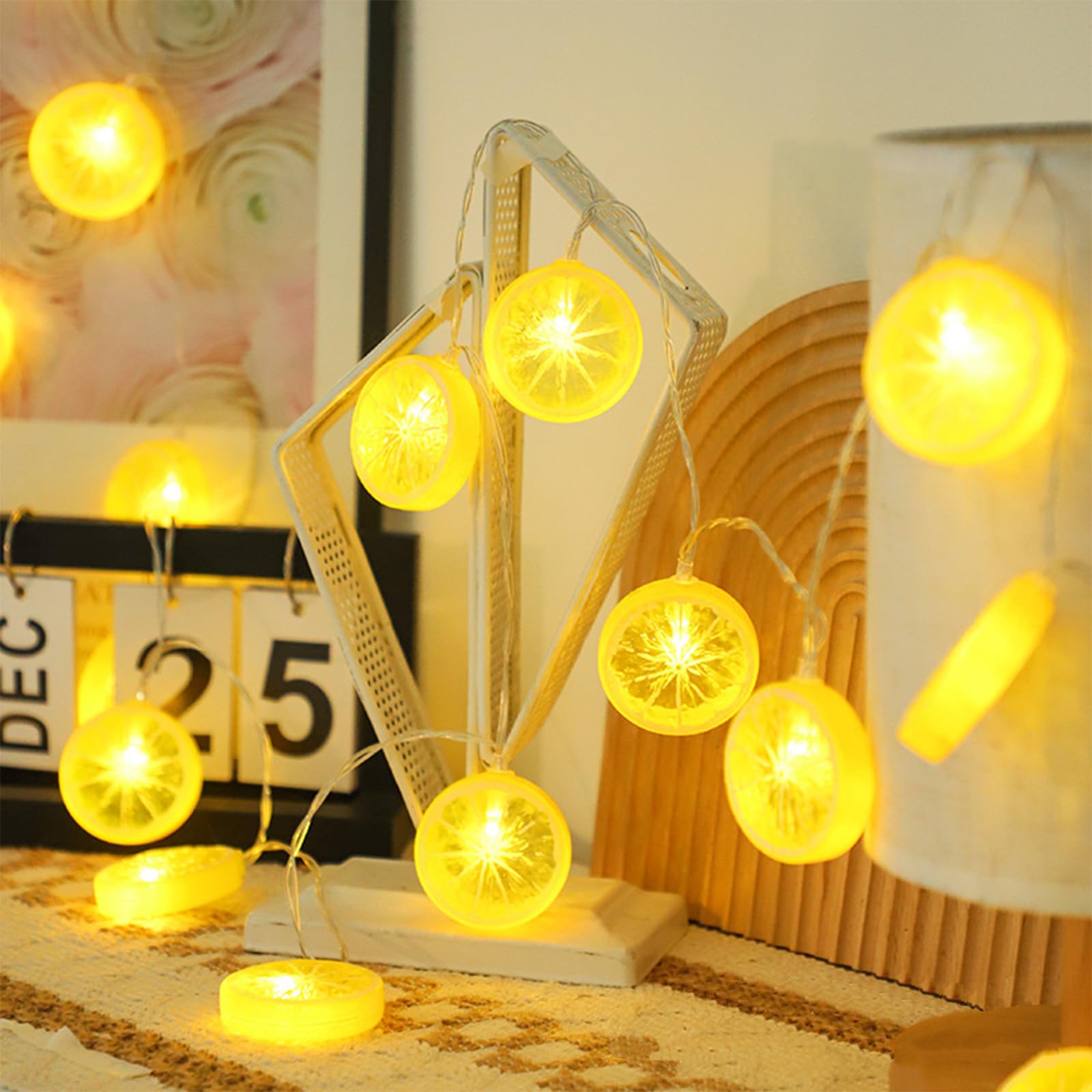 KOBOKO Dekoracyjny łańcuch świetlny z cytryną, 3 m, 20 diod LED, dekoracja cytrynowa, łańcuch świetlny na baterie, na imprezę, do sypialni, na imprezę, karnawał, do użytku wewnątrz i na zewnątrz