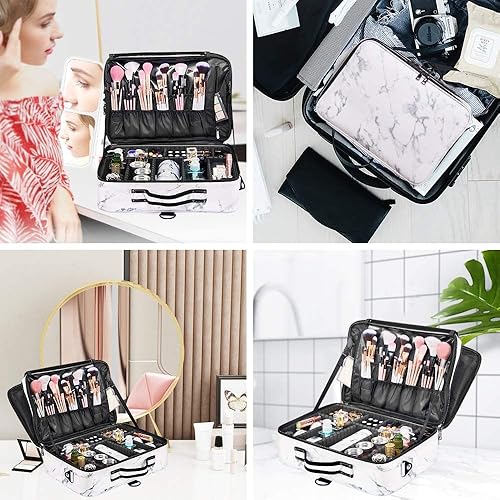 Miniatura 8 de Estuche de maquillaje de viaje, bolsa de maquillaje grande de 16 pulgadas, estuche de maquillaje profesional con correa ajustable, caja de
