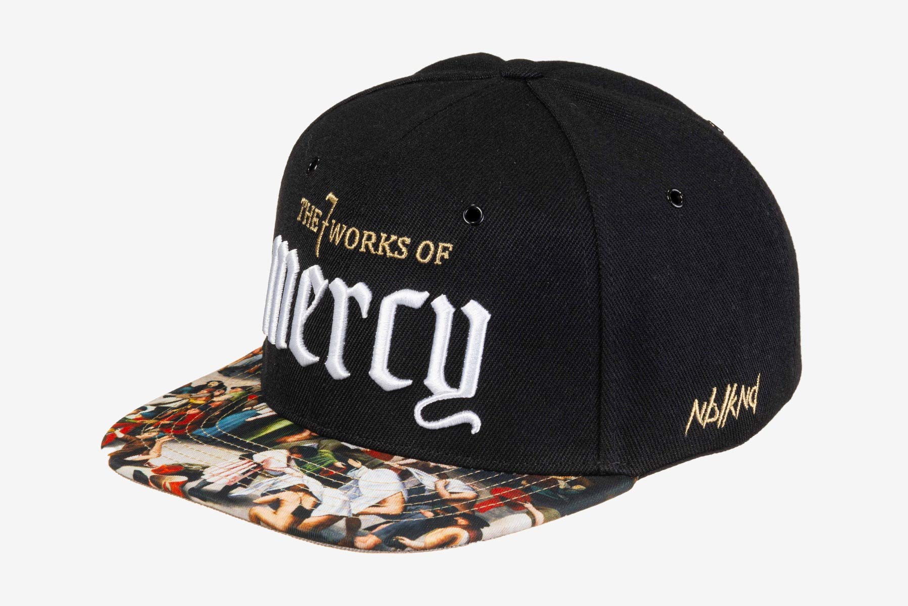 Nebelkind Snapback-Cap-Herren Damen Mercy Gemälde schwarz, Einheitsgröße OneSize, Größenverstellbar, Unisex, hochwertige Basecap trendig, Streetwear Style, Baseball-Kappe mit geradem Schirm, Retro