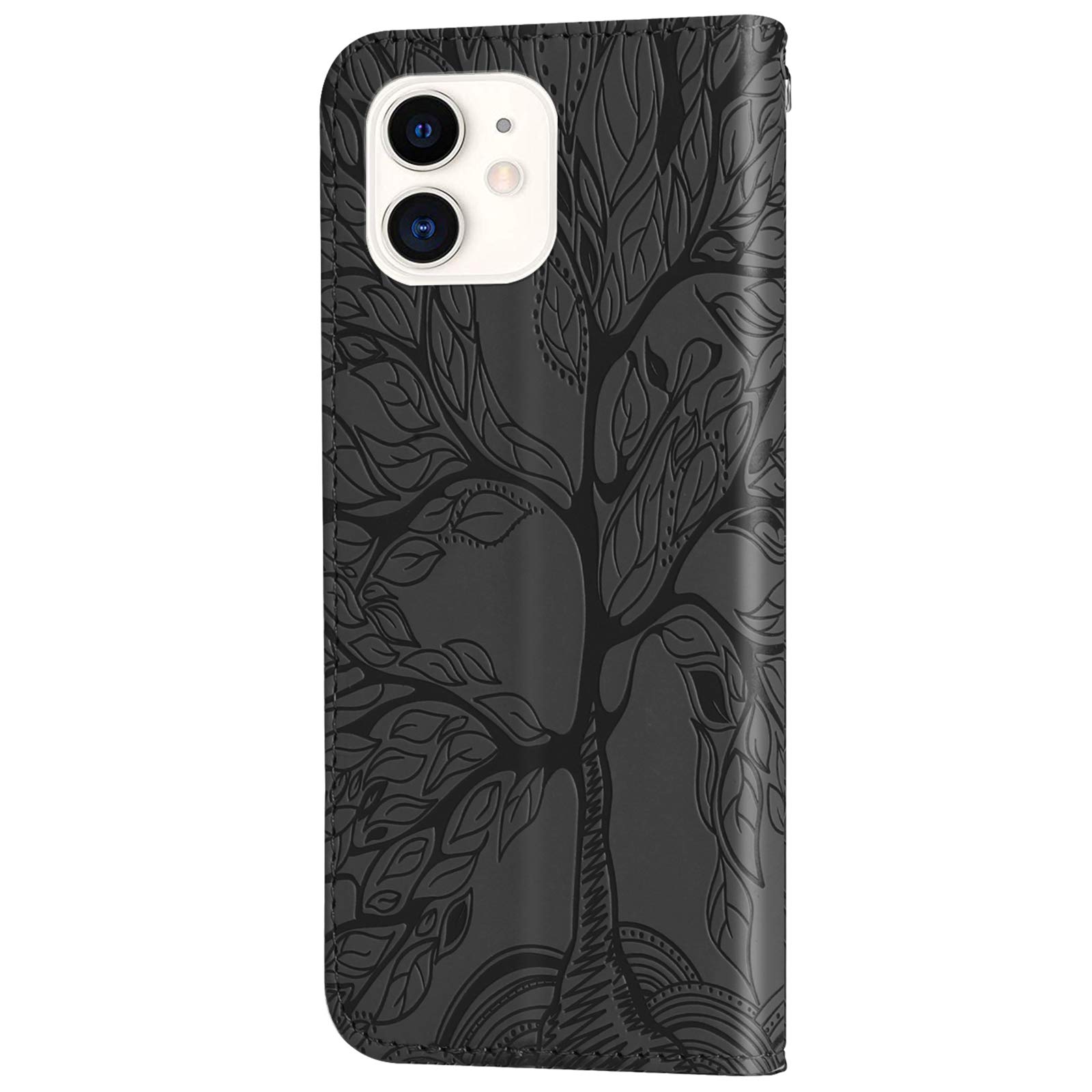 Wallet Case For IPhone 12/12 Pro (6.1 Inch),Premium PU Leather [3 Card Slots] ID Credit Holder [360°Rotatable Ring Holder Magnetic Kickstand] Shockproof Flip Cover Case For Women Men,Black - View #7