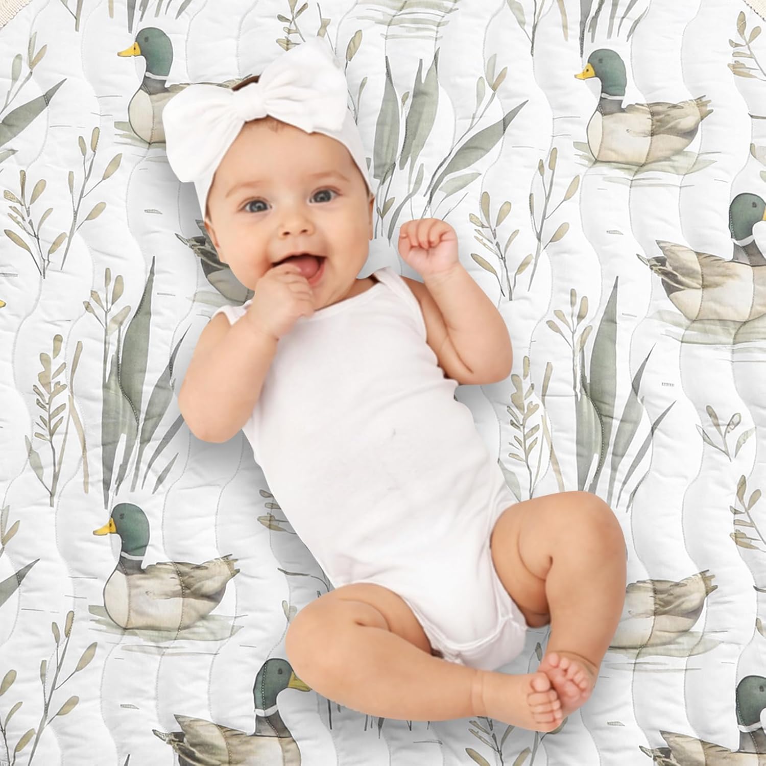 AceOrbit Baby Play Mat 40" x 40" Mallard Ducks Baby Tummy Time Playmat Soft Thickened Anti-Slip Reversible Floor Crawling Mat for Boys Girls Toddlers Infants Mallard Ducks Nursery Decor