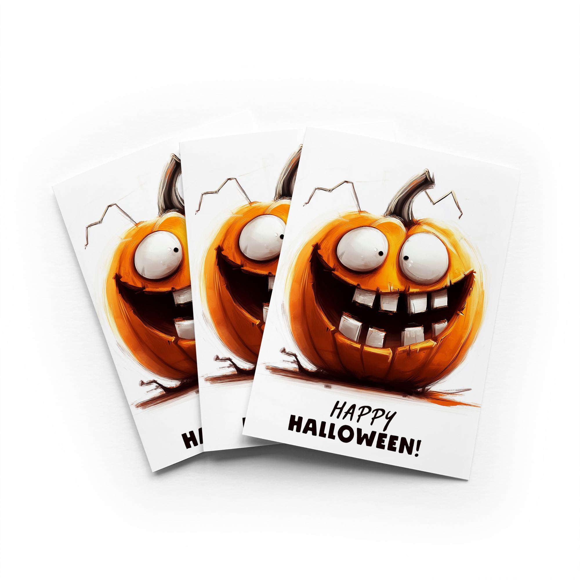 Happy Pumpkin Halloween Card Bright Kids Design Set of 3 Greeting Cards Blank Inside 5x7 Inch 13x18 cm