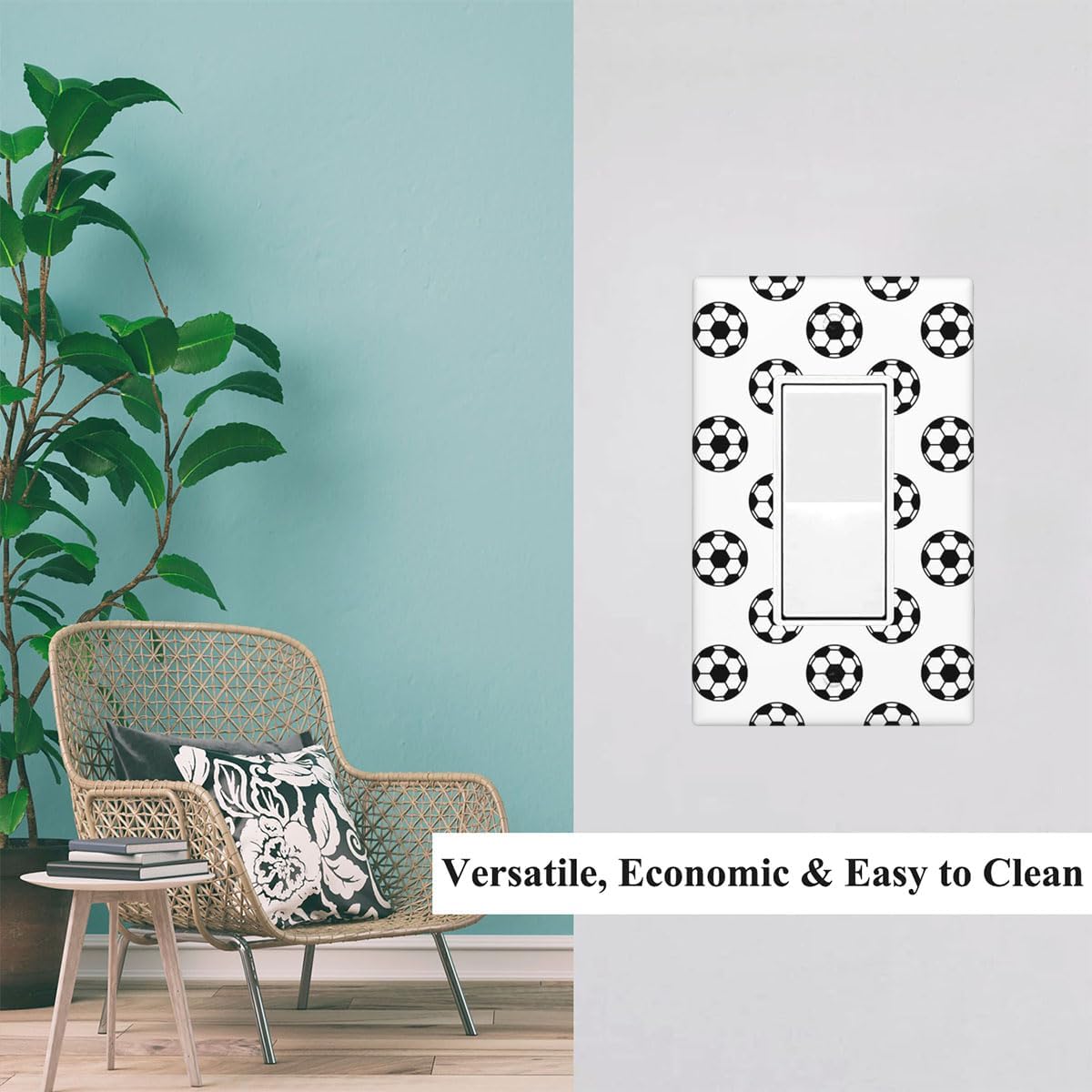 Soccer Theme Single Rocker Switch Plate Black and White Balls Sports Design Decorator Rocker Wall Plate 1 Gang Lightswitch Cover Home Decorative Office