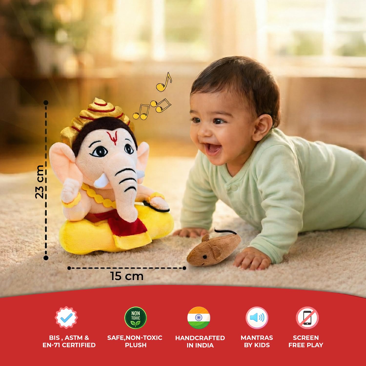 Panda's Box Mantra Chanting Baby Ganesha Soft Toys for Kids| Musical Stuffed Plush Toy for Girls & Boys| Non-Toxic, Safe | Best Birthday Gift for Newborn, Infants & Toddlers | Teddy Bear (Small)