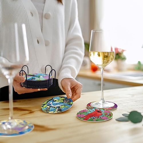 Miniatura 6 de KJMYYXGS Sistema de arte de diamantes de 8 puntos posavasos de colibrí con soporte de base de corcho, bricolaje para adultos y niños