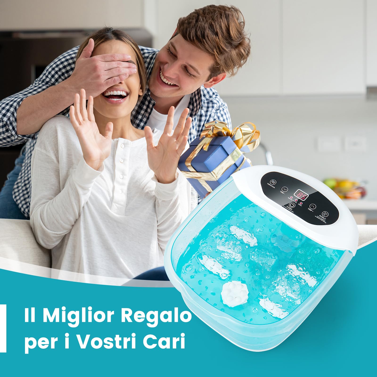 RELAX4LIFE Pediluvio Massaggiatore per Piedi con Rulli Massaggianti, Funzioni Riscaldamento 35℃-46℃, Vibrazioni, Bolle, Pietra Pedicure,Spenimento Automatico 1 Ora,Cavo 183cm,33x39x18cm (Eisblau)