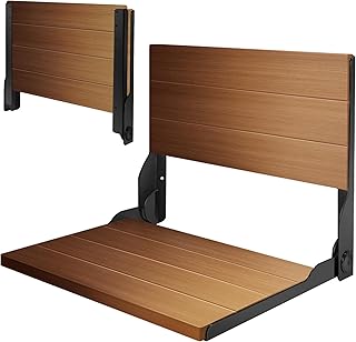 Folding Shower Seat 20'', Large Teak Shower Seat, Folding Shower Bench, Wall Mount Foldable Chair, 500 lbs Capacity, Stainless Steel, Black - Buy now