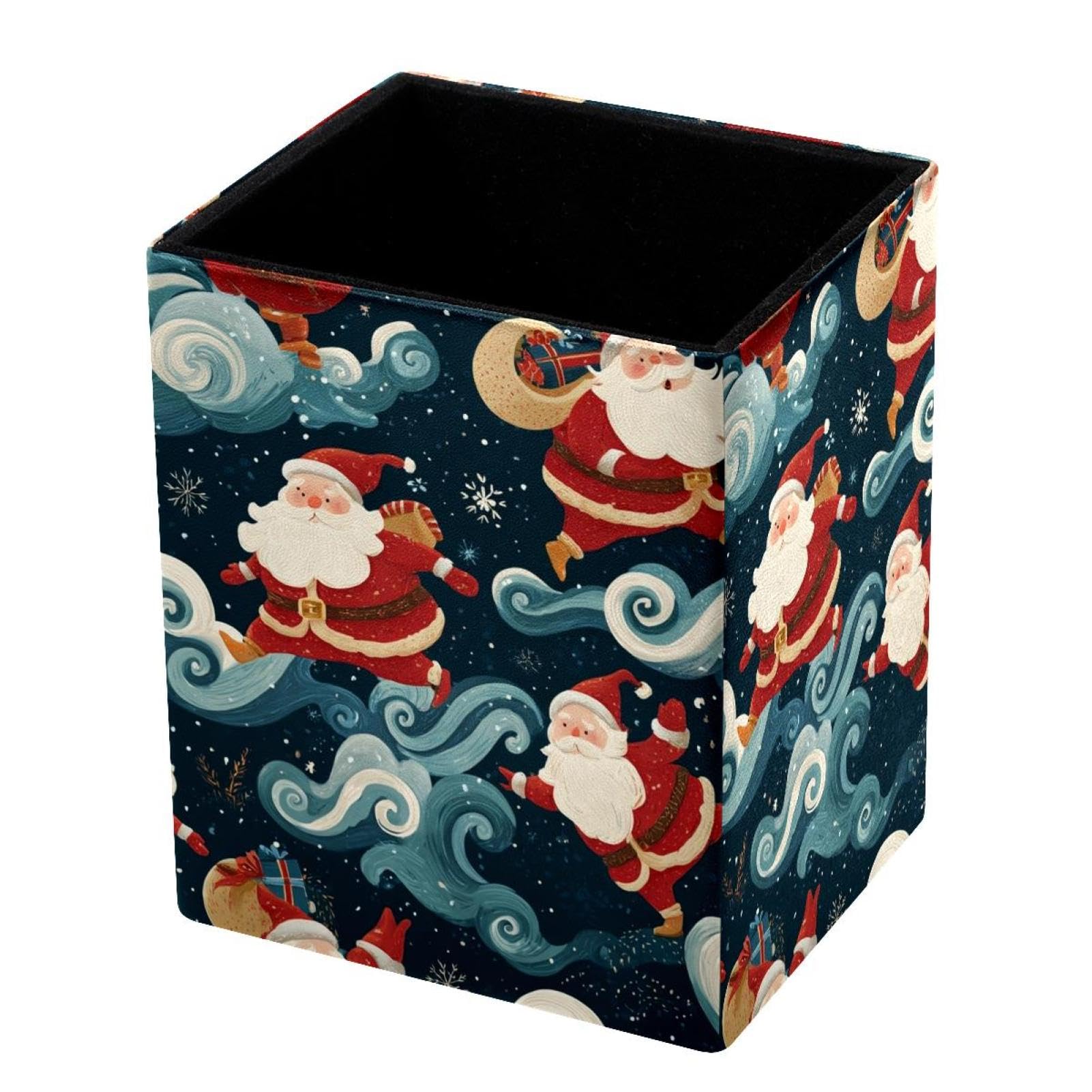 VAPOKF Pencil Holders for Desk, Cute Santa Claus Printed Pen Holders Pen Pot Makeup Brushes Storage Desktop Stationery Supplies Organiser for Home Office
