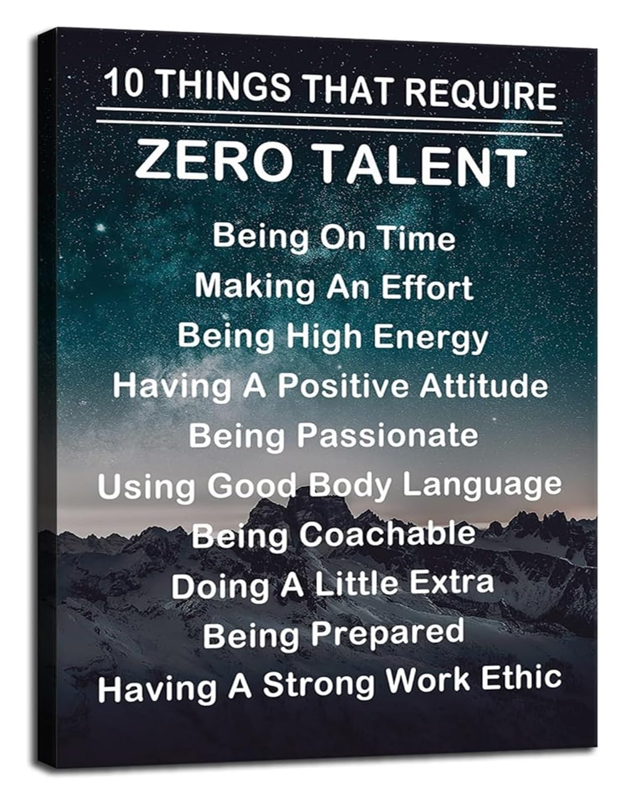 GYQYJPFZM Leadership Quote Wall-Art Ten Things That Require Zero Talent Motivational Canvas Print for Office Conference Room