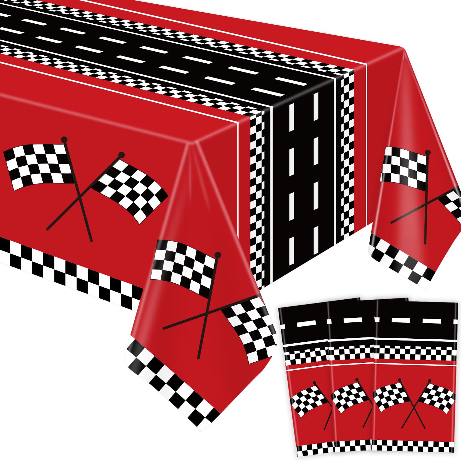 YJZCP 3 Pack Racing Tablecloths Car Birthday Party Supplies Road Table Cloth Race Car Party Table Cover Racing Theme Party Car Decorations for Kids Cars Motocross Bike Celebration Decor 86 X 51IN