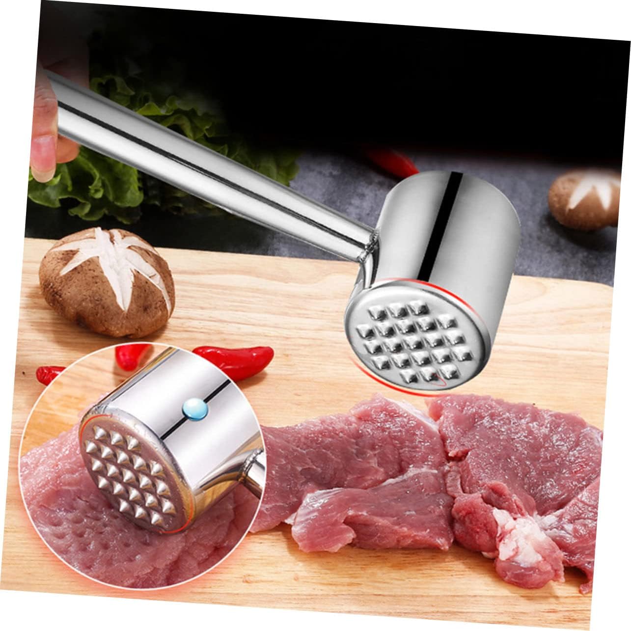 2Pcs Stainless Steel Meat Hammer Meat Tenderizer Tool for Pork to Clean Kitchen Gadget with Comfortable Handle for Home Cooking