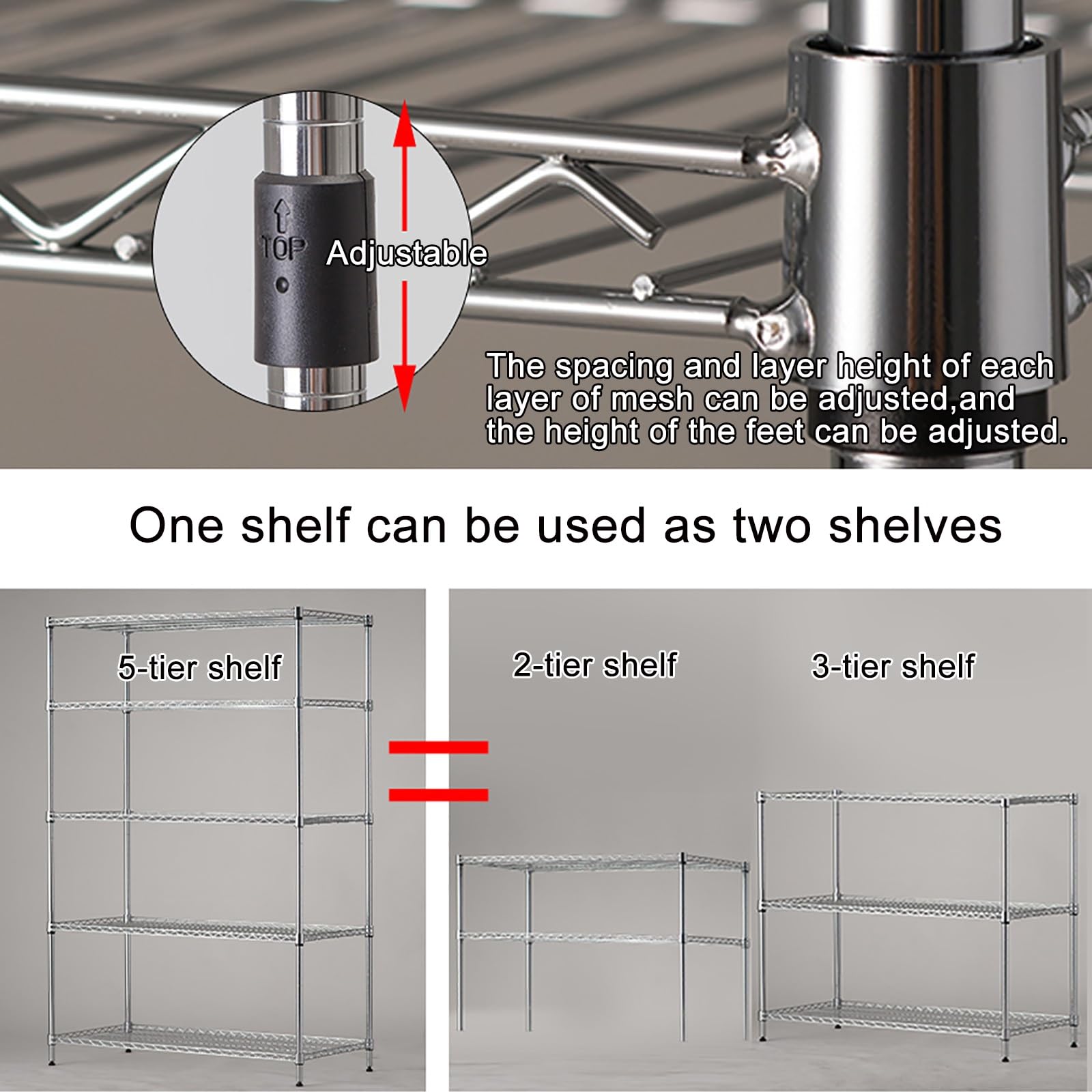 Scaffale in metallo a 5 ripiani, regolabile, per garage, ufficio, ristorante, aula cucina, organizer in acciaio resistente (dimensioni: 60 x 40 x 15 cm)