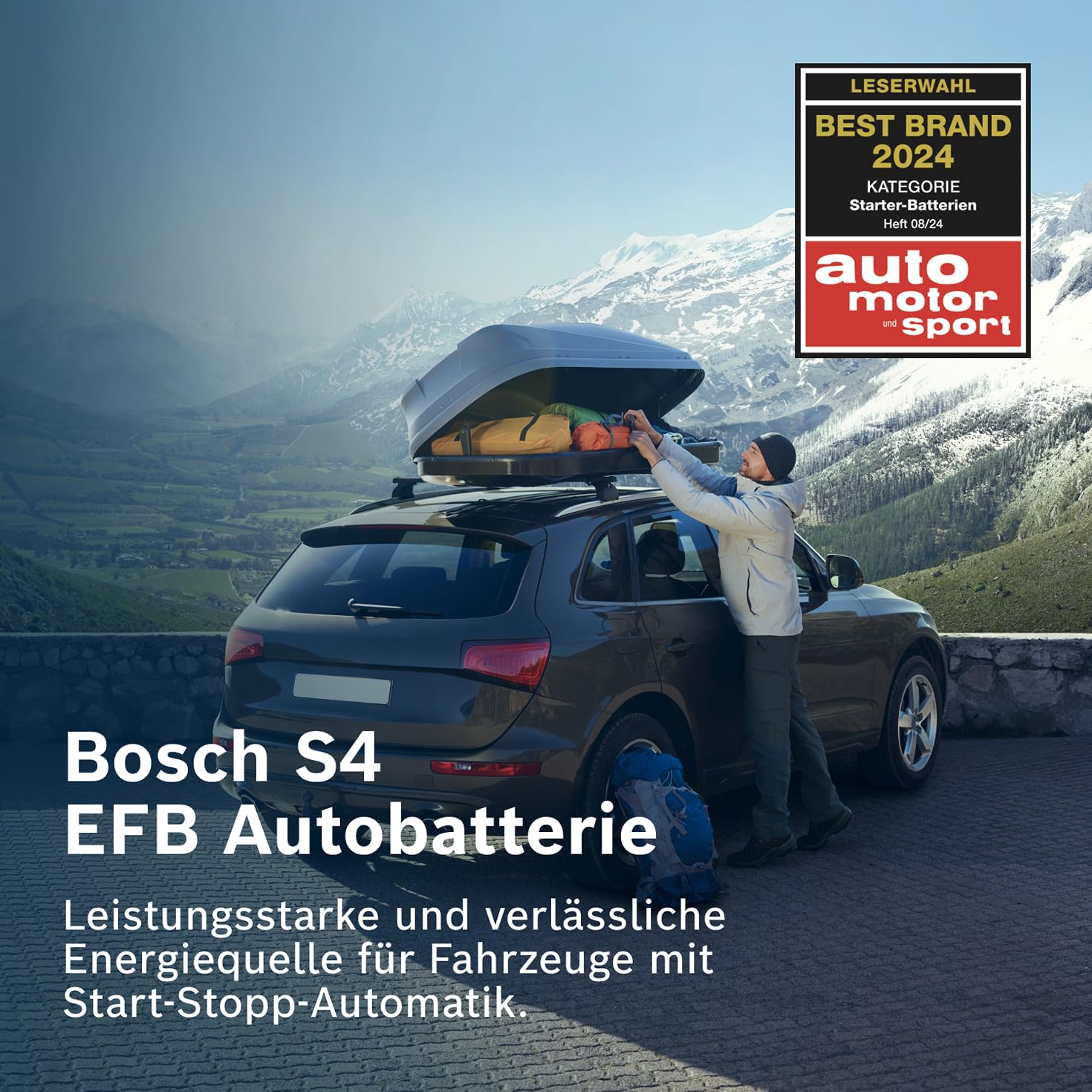 Bosch S4 E08 Autobatterie 70 Ah - 760 A - 12 V, EFB Blei-Säure-Batterie für Fahrzeuge mit Start-Stopp-Automatik - Polarität: links - rechts +, 278 x 175 x 190 mm