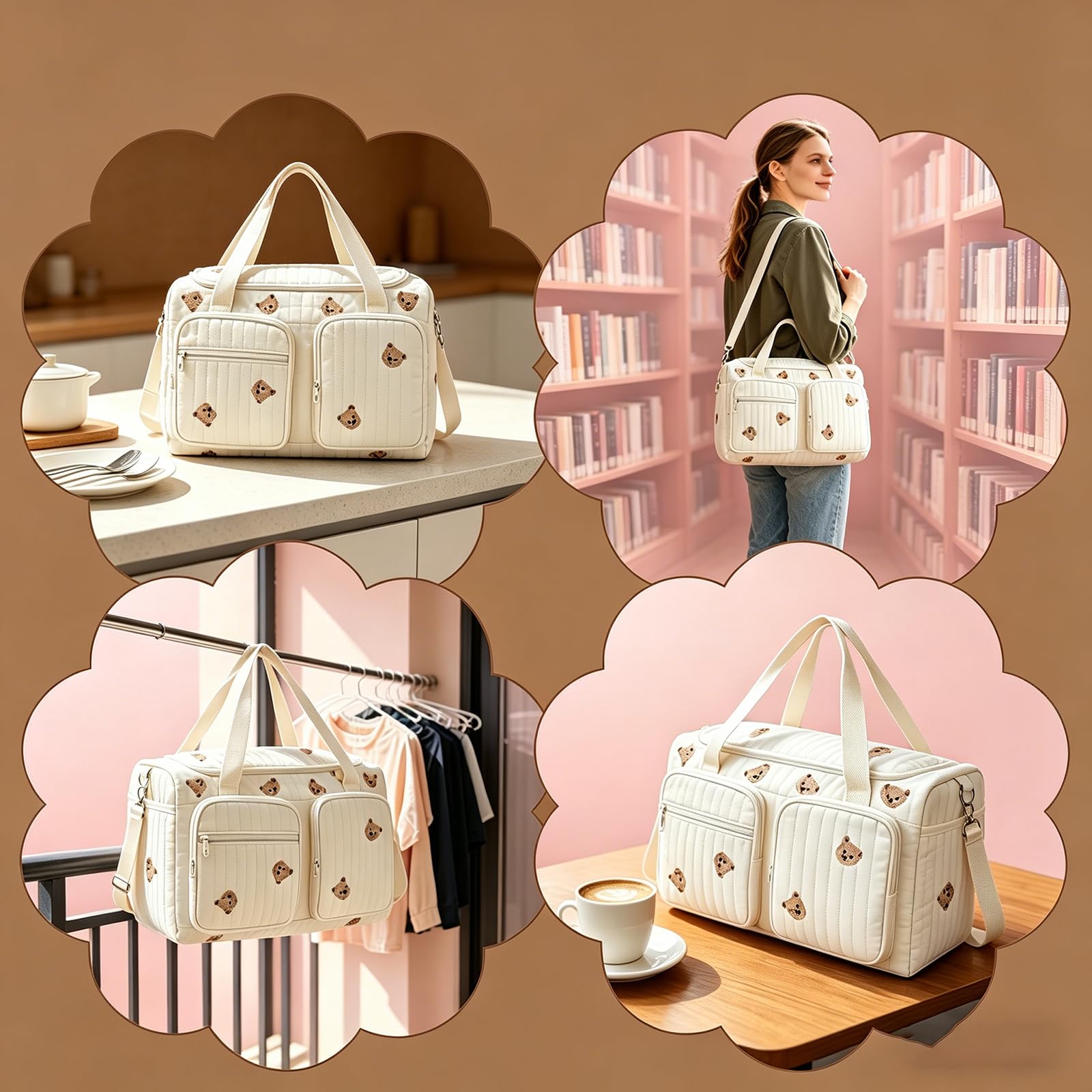 Sac à langer en coton avec broderie, pour les voyages, la naissance à l'hôpital, les voyages, la poussette