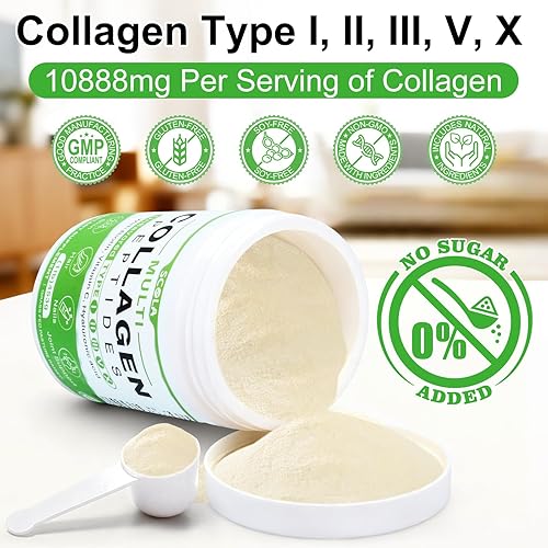 Miniatura 3 de SCOLA Péptidos de colágeno en polvo - Tipo I, II, III, V, X - Péptidos de colágeno hidrolizados con vitamina C ácido hialurónico, apoya la piel,