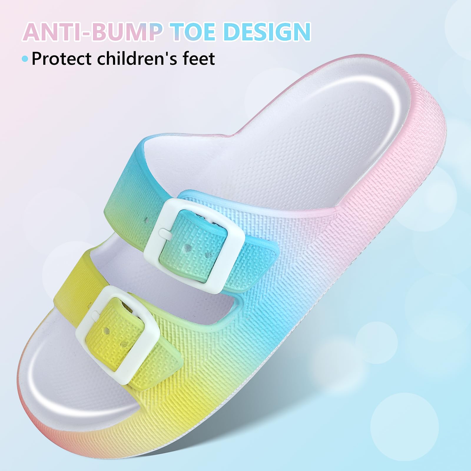 Kids Cloud Slides Niños Niñas Ajustable Doble Hebilla EVA Sandalias Planas Verano Almohada Chanclas Ducha Playa Piscina Sliders