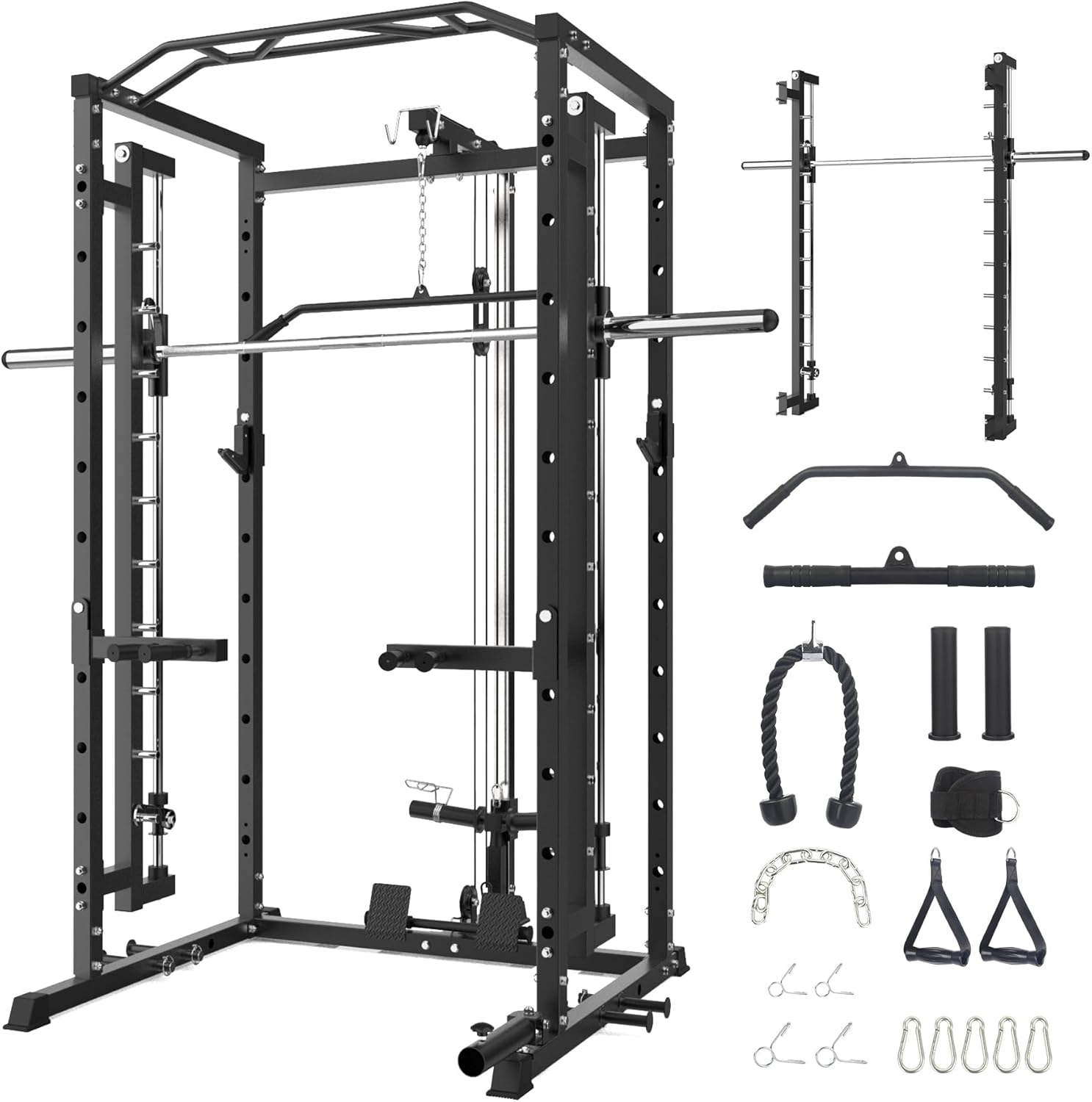 STMHOM STMHOM Power Cage – 1600 Lbs Capacity with Smithbar & LAT Pulldown